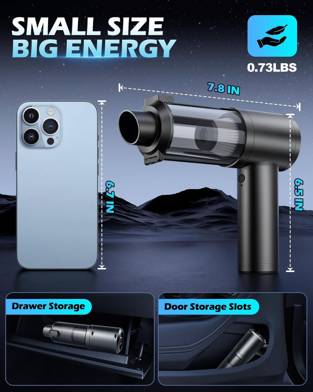 Handheld Car Vacuum Cleaner, 15000PA Car Vacuum Cleaner and Air Duster, High Power Handheld Vacuum Cordless Rechargeable with Multi-Nozzles, Portable Mini Cars Vacuum for Cars Home Office