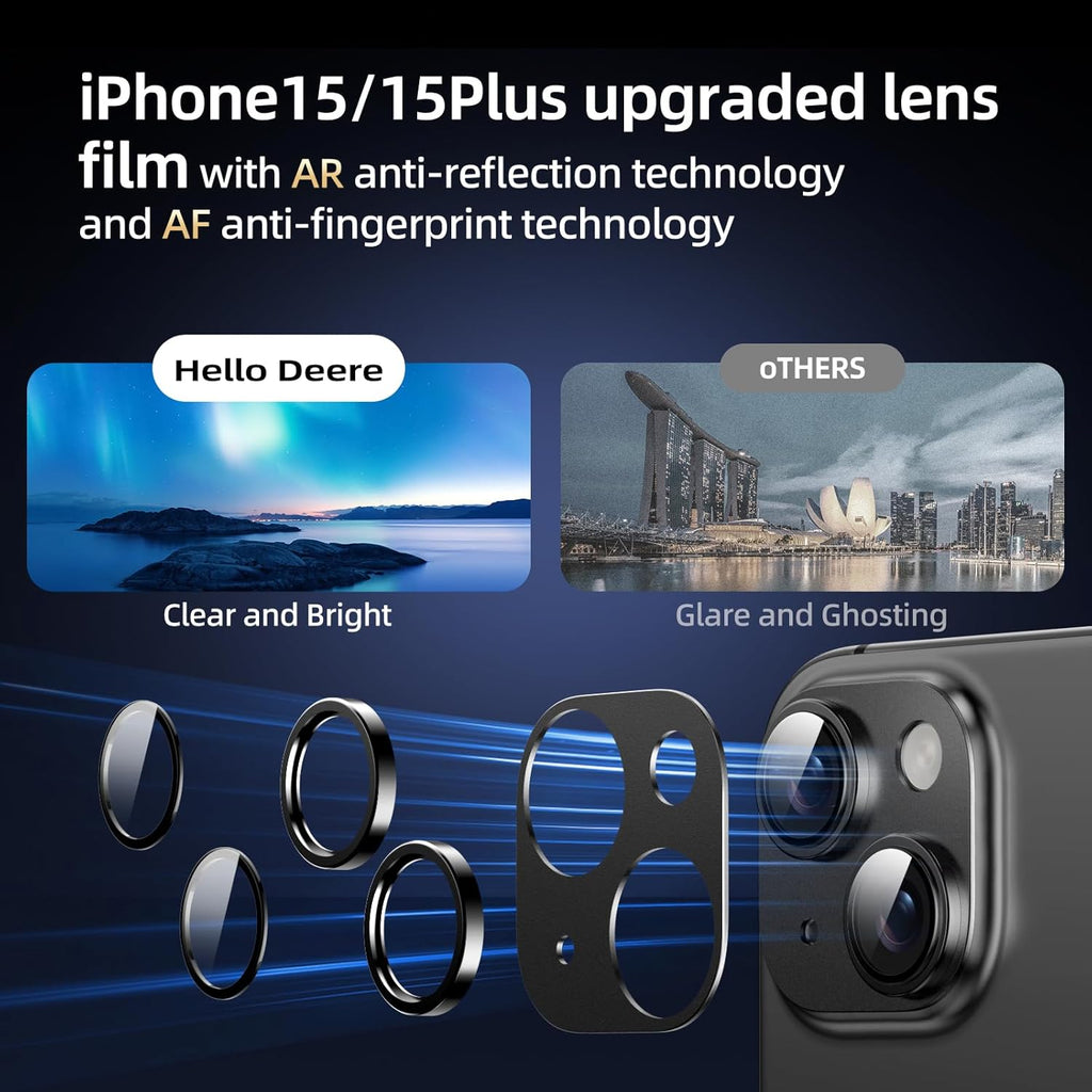 Compatible with iPhone 15/iPhone 14/iPhone 14 Plus/iPhone 15 Plus Camera Lens Protector, [Case-Friendly][Strong Adsorption][AR Anti-Reflection] Tempered Glass Full Coverage,Black