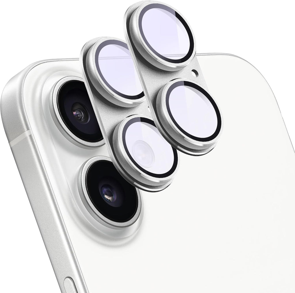 2 Pack Camera Lens Protector for iPhone 16 / iPhone 16 Plus,[Not Easy to Breakn ] AR Tempered Glass Strong Adsorption Metal Camera Cover Screen-Silvery