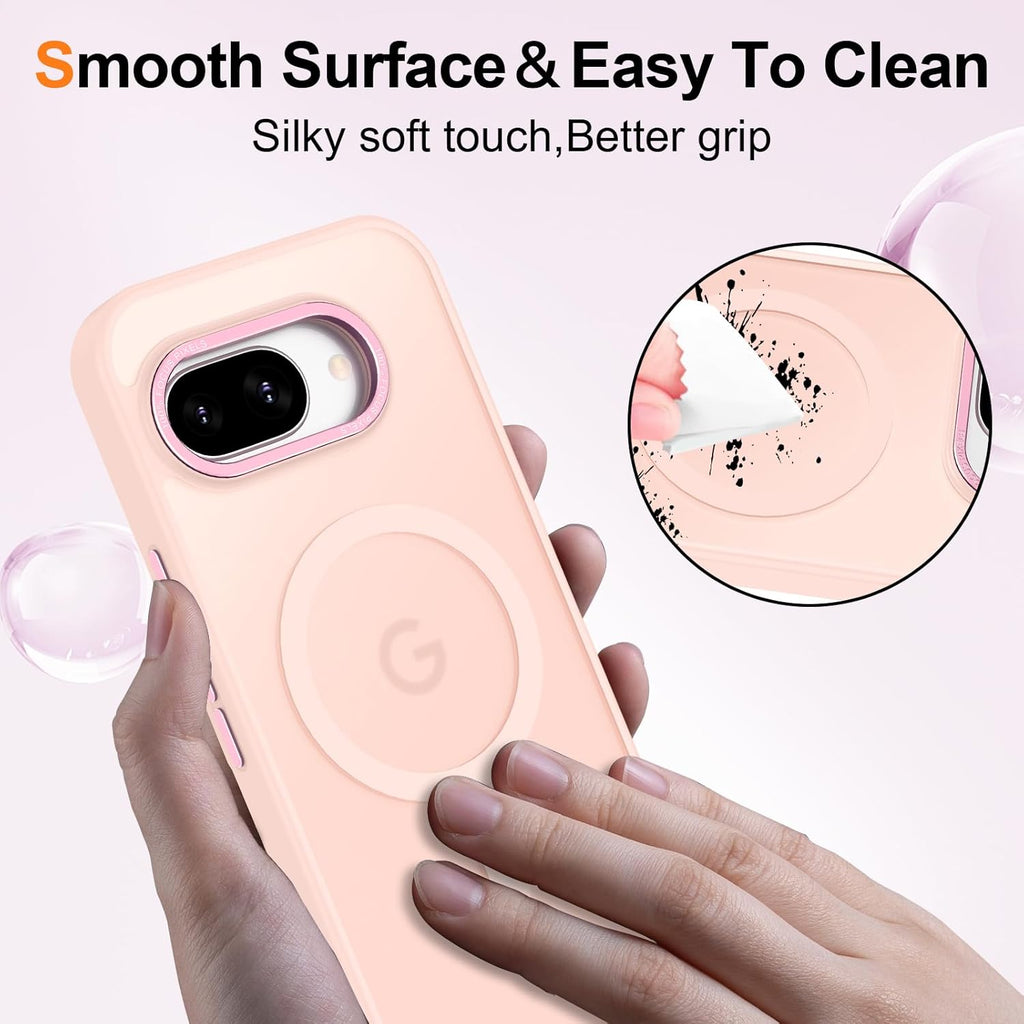 Magnetic for Google Pixel 9a Case, [Military Grade Drop Protection] [Compatible with MagSafe] Shockproof Slim Translucent Matte Anti-Slip for Women Girls Men Case, Pink