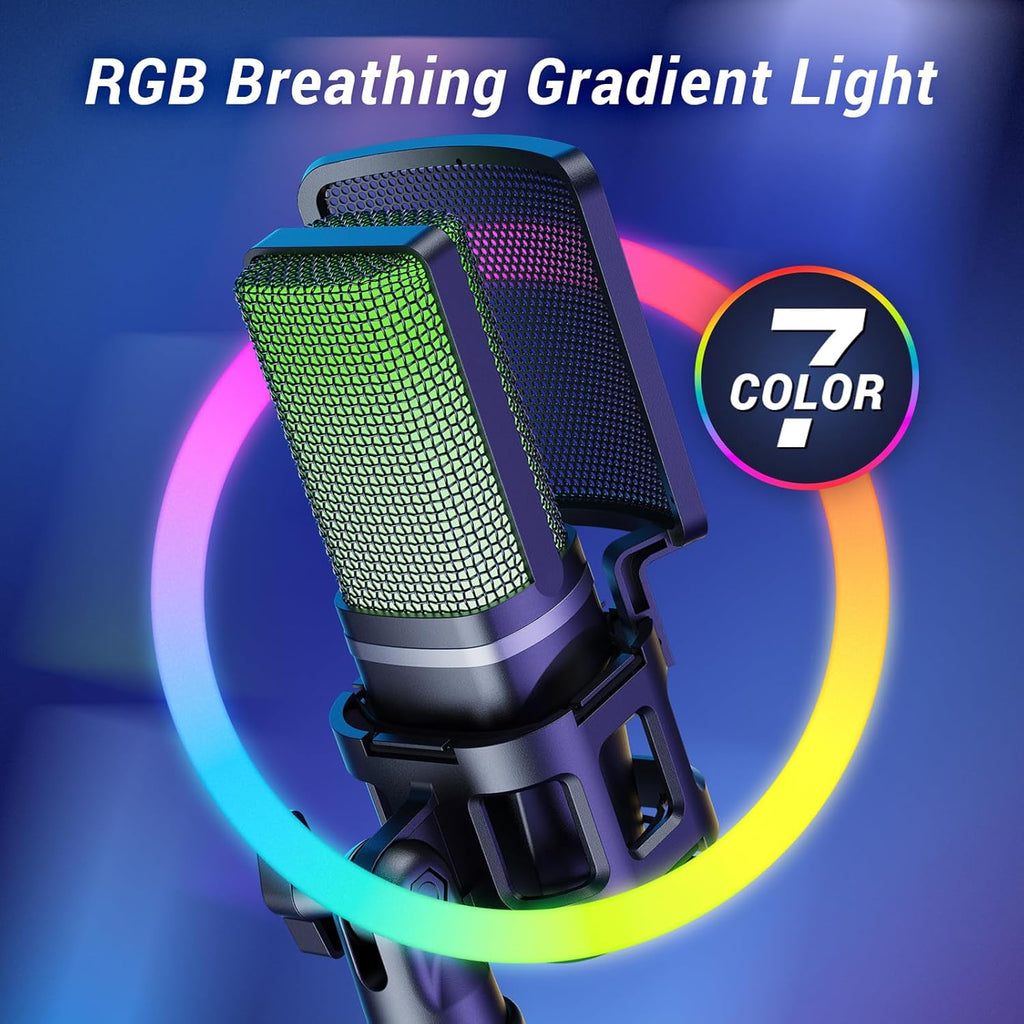 TONOR Gaming USB Microphone for PC, RGB Condenser Computer Mic with Tripod Stand, Quick Mute, Gain Control, for Gaming, Streaming, Podcasting, Recording, Cardioid Mic Kit for Laptop/PS4/PS5 TC777 Pro