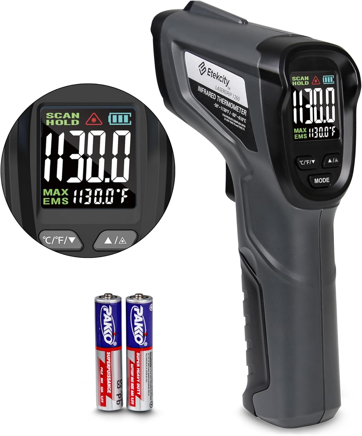 Etekcity Temperature Gun Infrared Thermometer -58°F 1130°F, Digital Laser Heat Gun for Pizza Ovens, Griddles, Meat, Refrigerators, Engines, HVAC, Kitchen & Pool Accessories