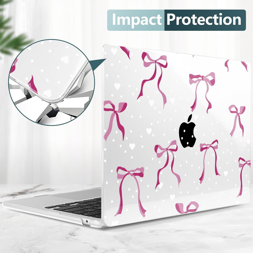 TWOLSKOO Compatible with M4 MacBook Air 15 inch Case 2025-2023 Released Model M4 A3241 M3 A3114 M2 A2941, Plastic Hard Shell & Screen Protector & Keyboard Cover & Type C Adapter, Pink Bows