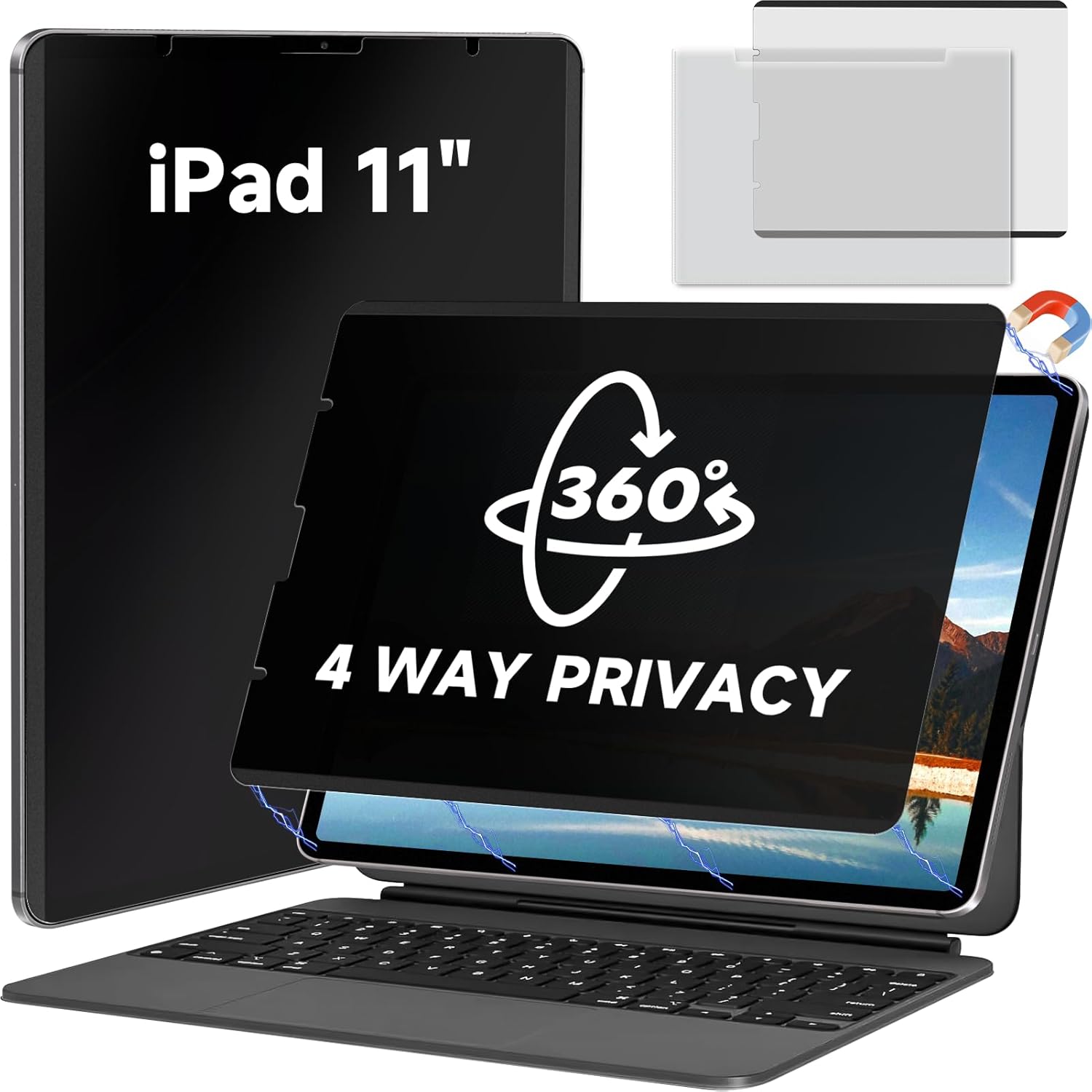 360° Magnetic Privacy Screen Protector for iPad Pro 11" Air 5th/4th(2018-2022) 10.9In, Landscape+Portrait Privacy Filter Removable Bubble-Free Film, Sensitivity Shield Apple Pencil & Case Friendlly