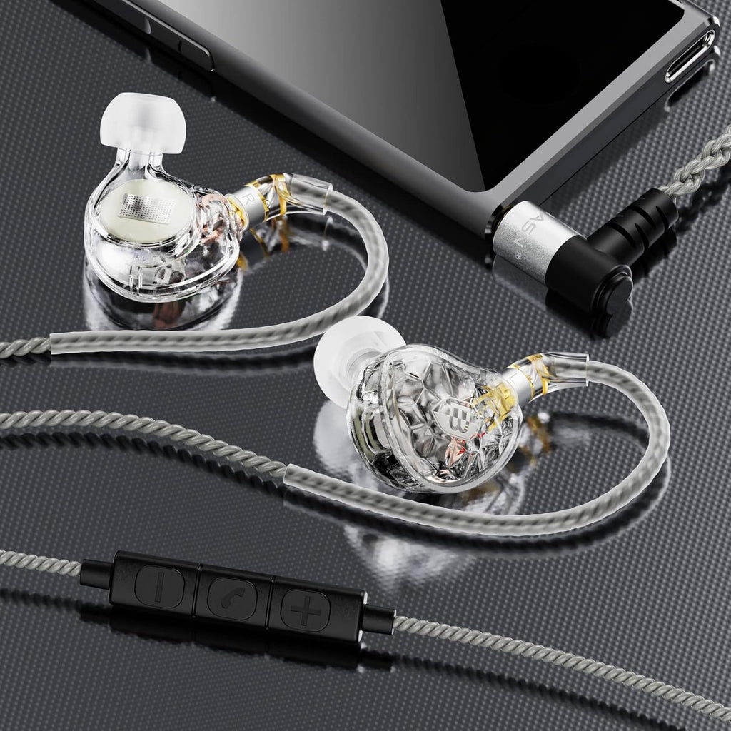 BASN ASONE 14.2mm Planar Driver in-Ear Monitors Earphone with Two Detachable MMCX Cables for Musicians Drummers Bass Players Singers(Clear)