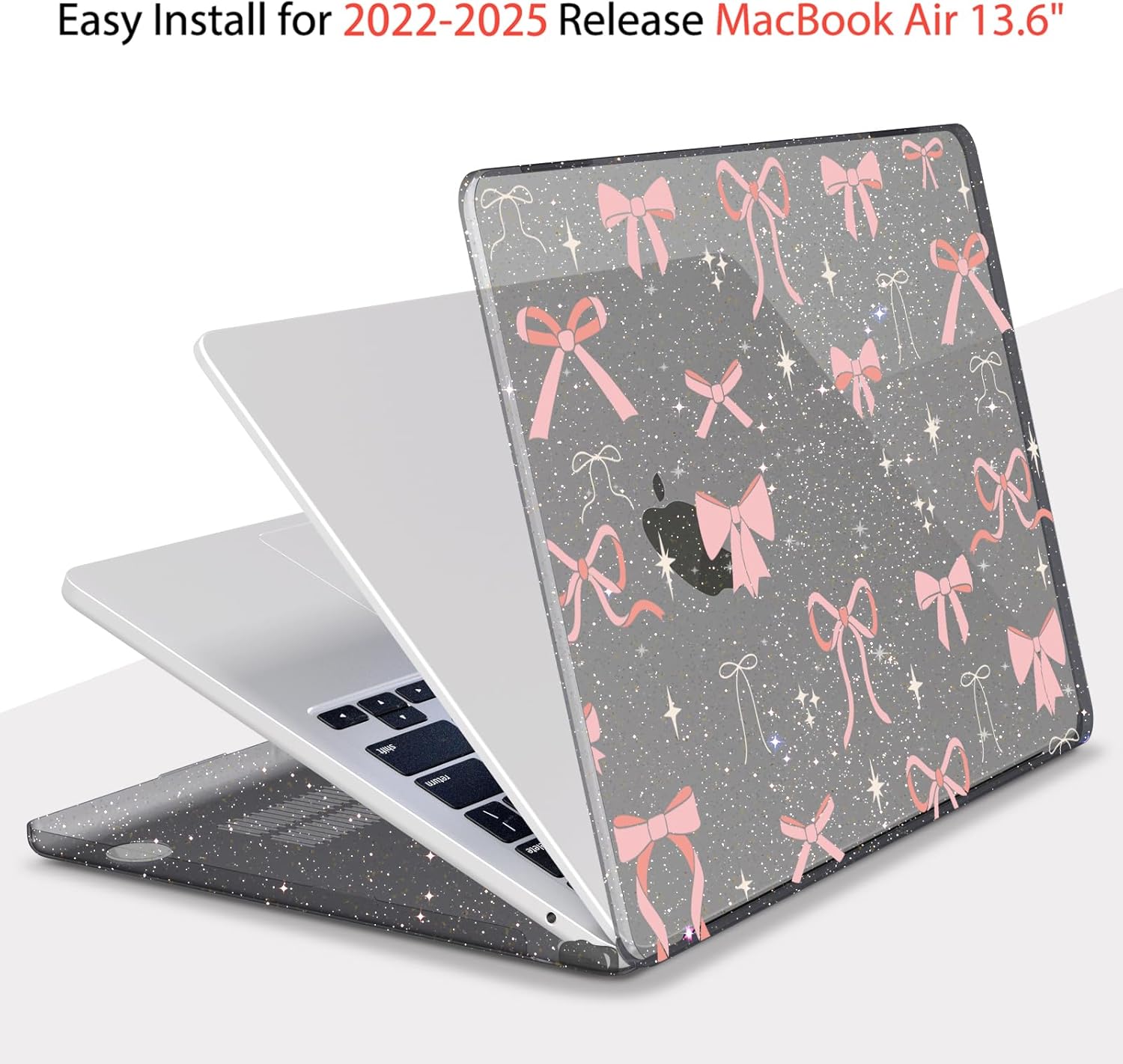 Teryeefi for MacBook Air 13.6 inch Case M4 M3 M2 2024-2022 Release Model A3240 A3113 A2681, Protective Plastic Hard Shell Case Cover for MacBook Air M2 M3 M4 Chip 13 inch, Pink Ribbon Bow-105