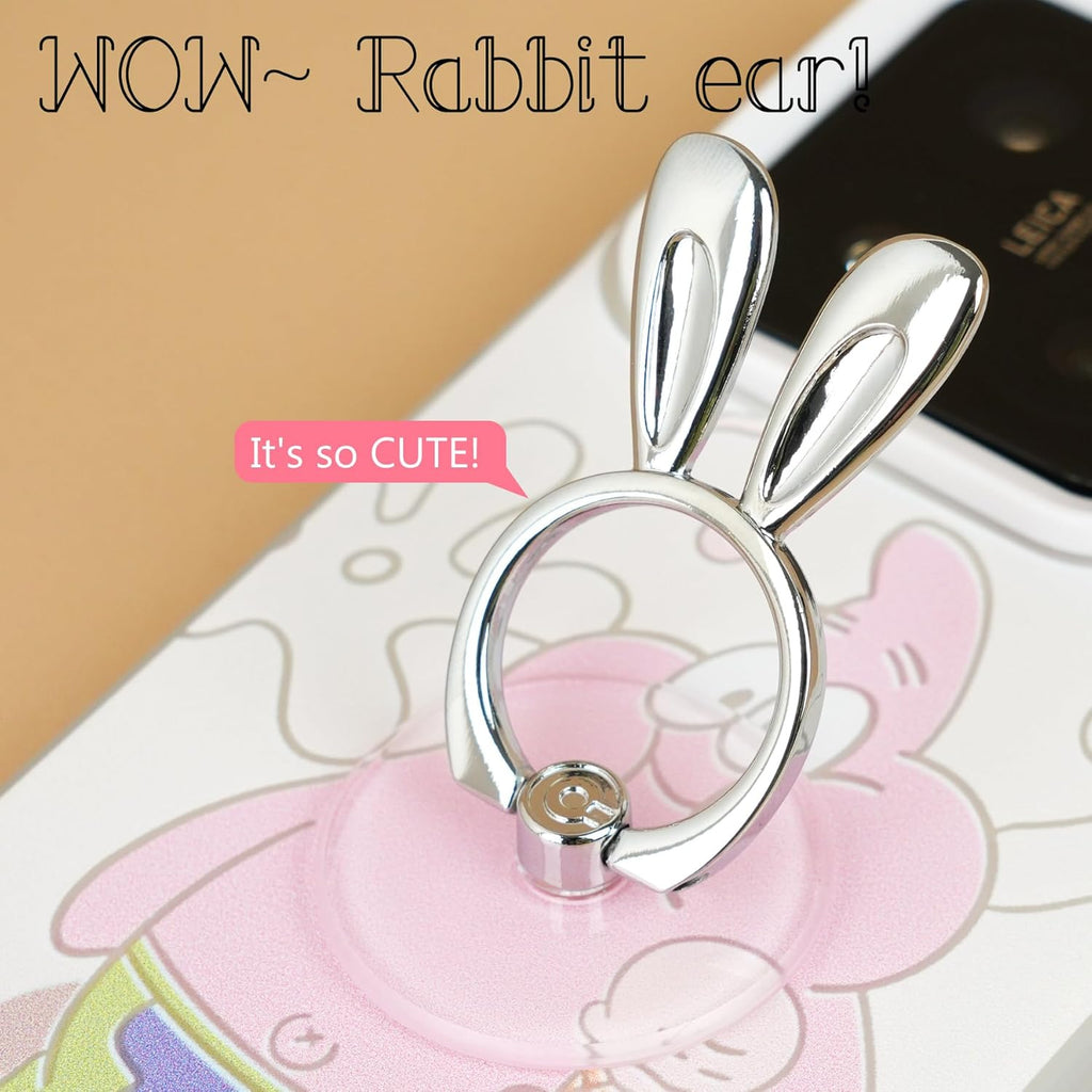 Rabbit Phone Grip - EI Sonador Clear Cell Phone Ring Holder Transparent Stand Finger Sticky Grip (2 Black Rabbit)