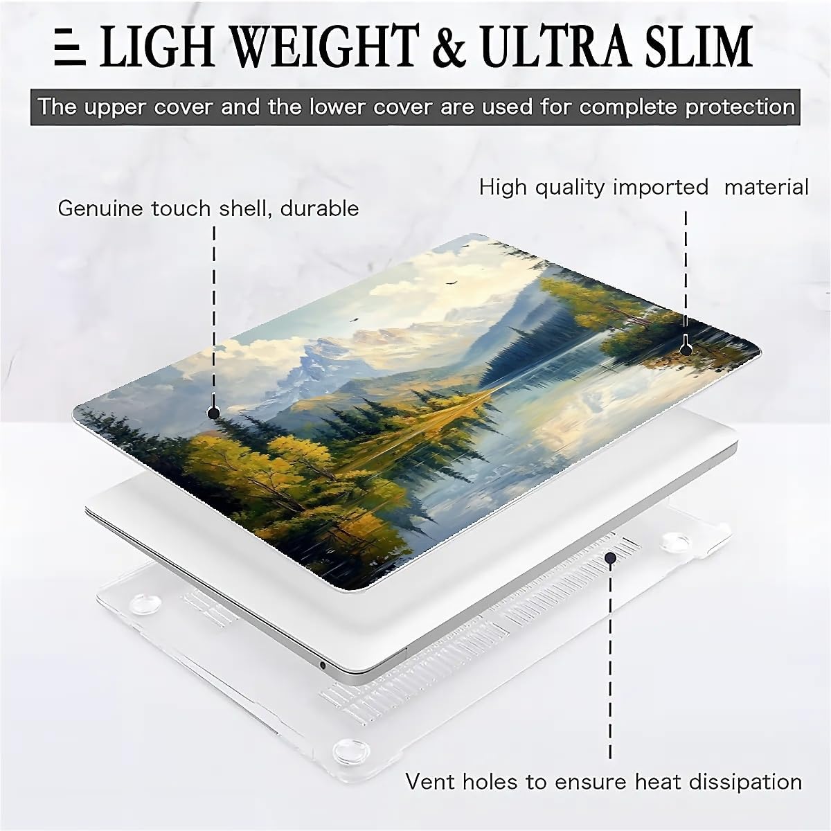 Compatible with MacBook Air 13.3 13.6 Inch Case 2022 2021 2020 2019 Plastic Hard Shell Case Cover,13.3 Air (A1932/A2179/A2337), Mountains and Trees
