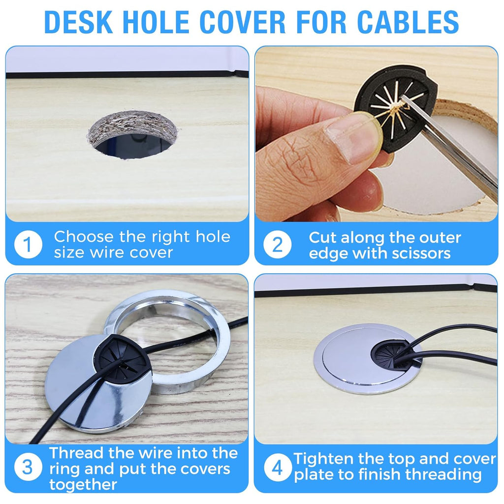 Desk Grommet 2-3/8" (60 mm), Desk Cord Hole Cover, Cable Grommet Metal Zinc Alloy Materilal, Desk Hole Grommet for Office and Home Table Cable, Detachable Cable Cord Organizer (Flat Black 2 Pcs)