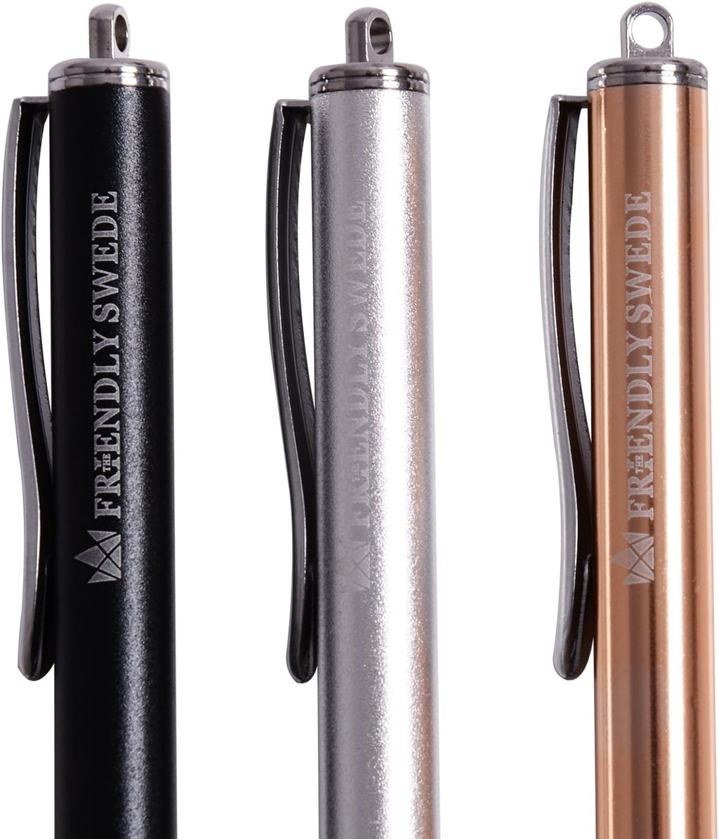 The Friendly Swede Stylus Pen for Touchscreen — 3-Pack 5.5" High Precision Stylus Pen with Replaceable Thin Tips, Elastic Lanyards & Screen Cleaning Cloth - Gold/Silver/Black