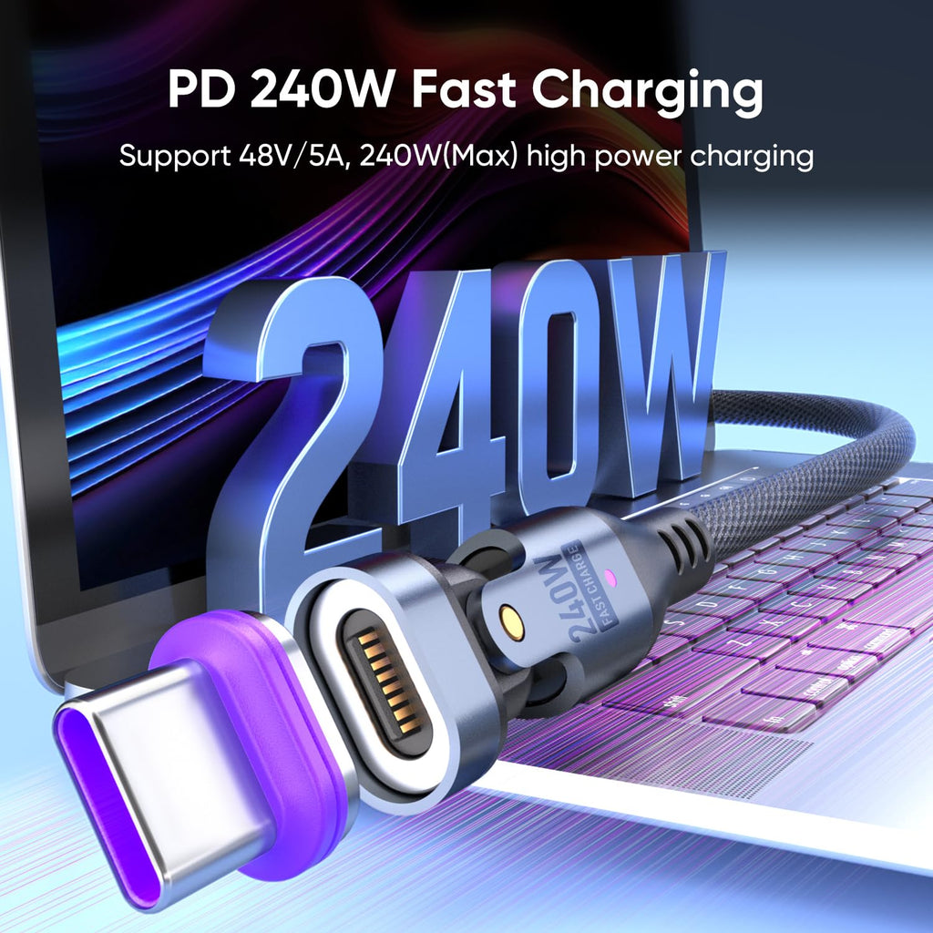 240W Rotating USBC to USB C Magnetic Data Cable, 3ft for Laptop/Tablet/Smart Phone