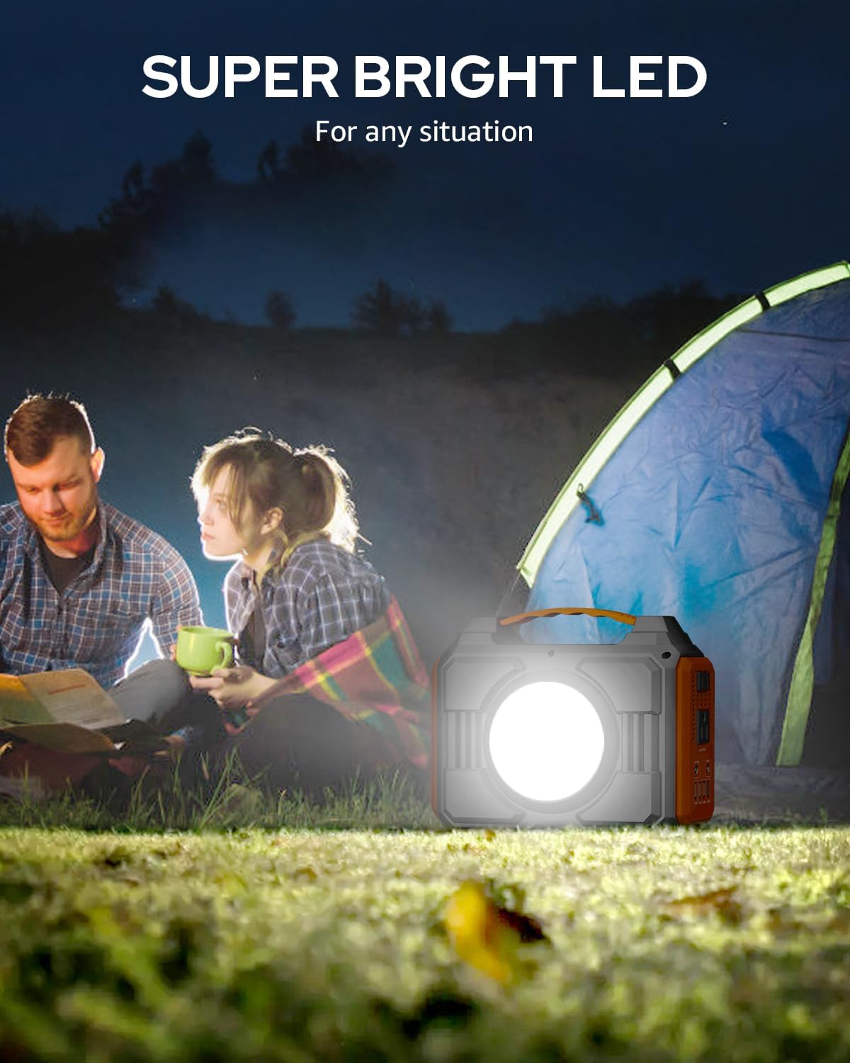 Portable Power Station Bank 300W Rated(600W Peak),220Wh Solar Powered Power Bank with 2 AC Outlet 110V Pure Sine Wave, 60000mAh Power Bank Lithium Battery Pack for Home Outdoor Camping Emergency