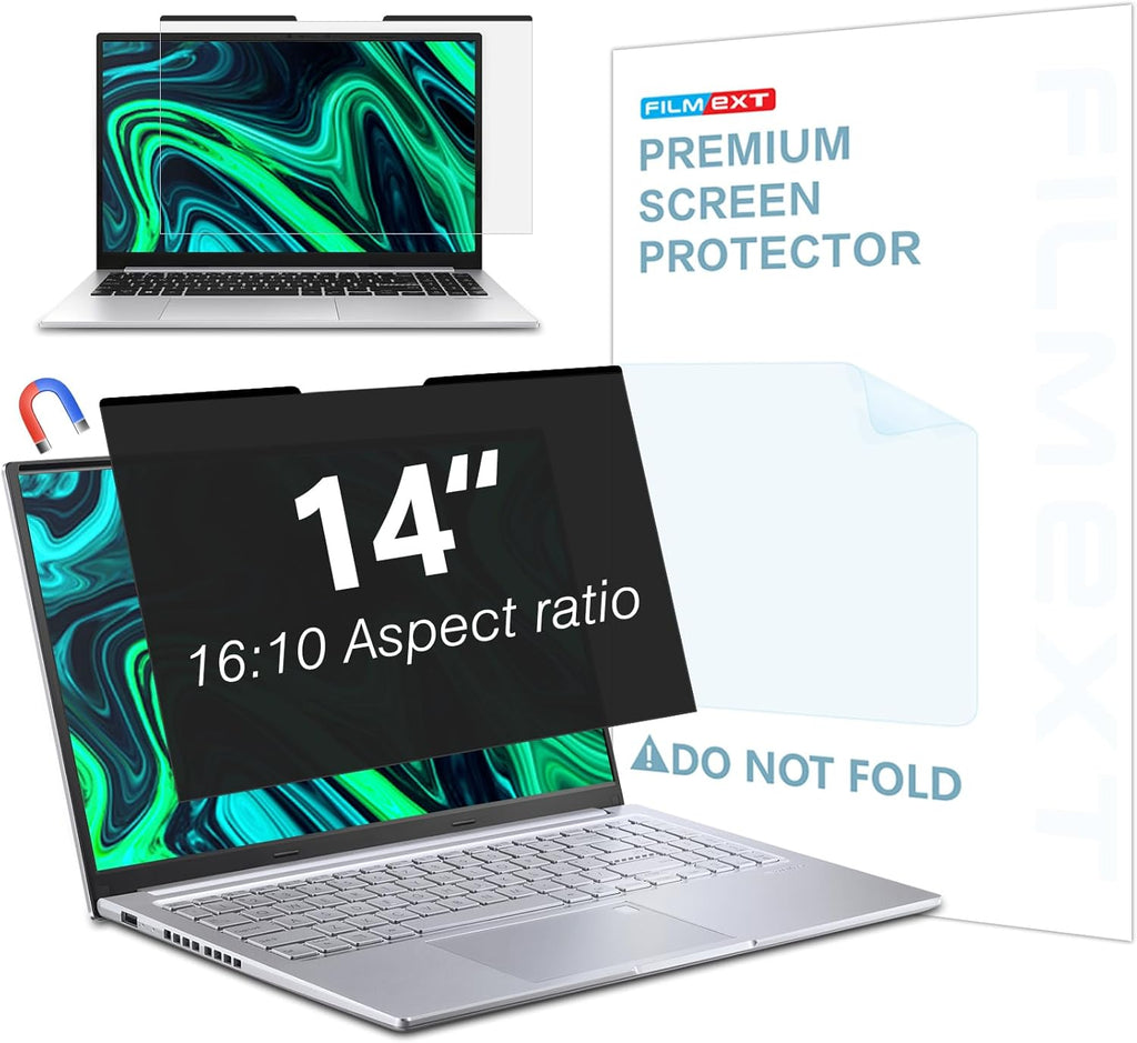 FILMEXT Magnetic Laptop privacy screen 14 inch for 16:10 Widedisplay, Removable Laptop Privacy Screen Shield Anti Glare Blue Light Filter for HP/Dell/Acer/Lenovo/Asus