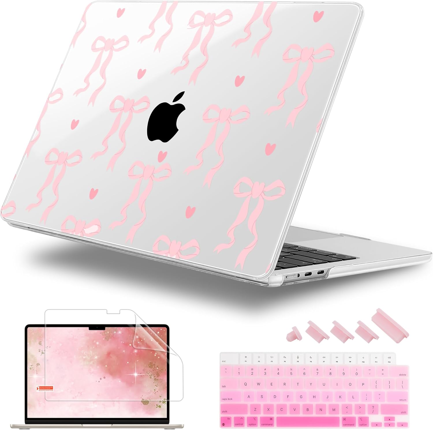 Case for MacBook Air 15 Inch 2025 2024 2023 Release M4 A3241 M3 A3114 M2 A2941, Hard Shell with Screen Protector & Keyboard Cover, Compatible with Touch ID, Bow