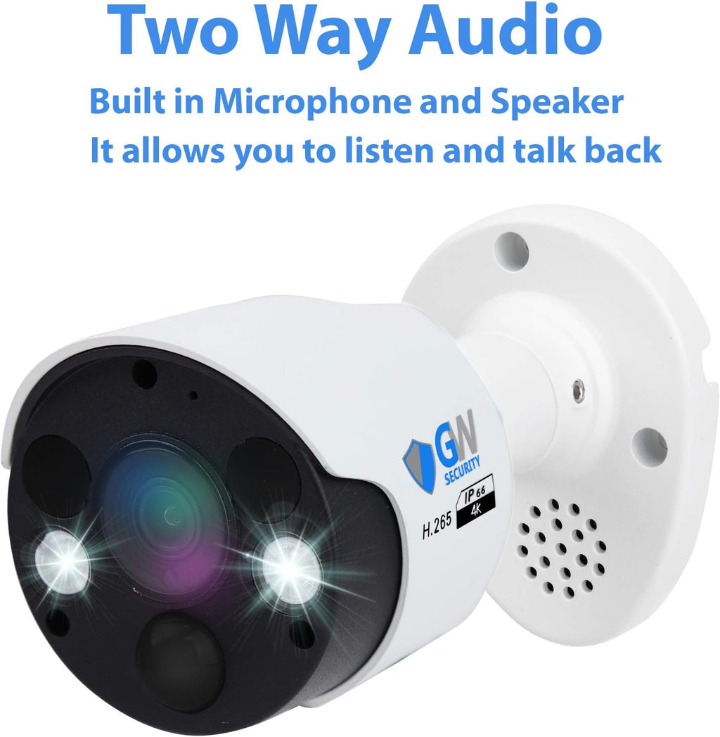 GW 8 Channel 4K NVR 8MP 4K AI Smart Home Security Camera System, (4) Dome and (4) Bullet Built-in Microphone Audio Recording HD 2160P IP PoE Cameras, Face Recognition/Human/Vehicle Detection
