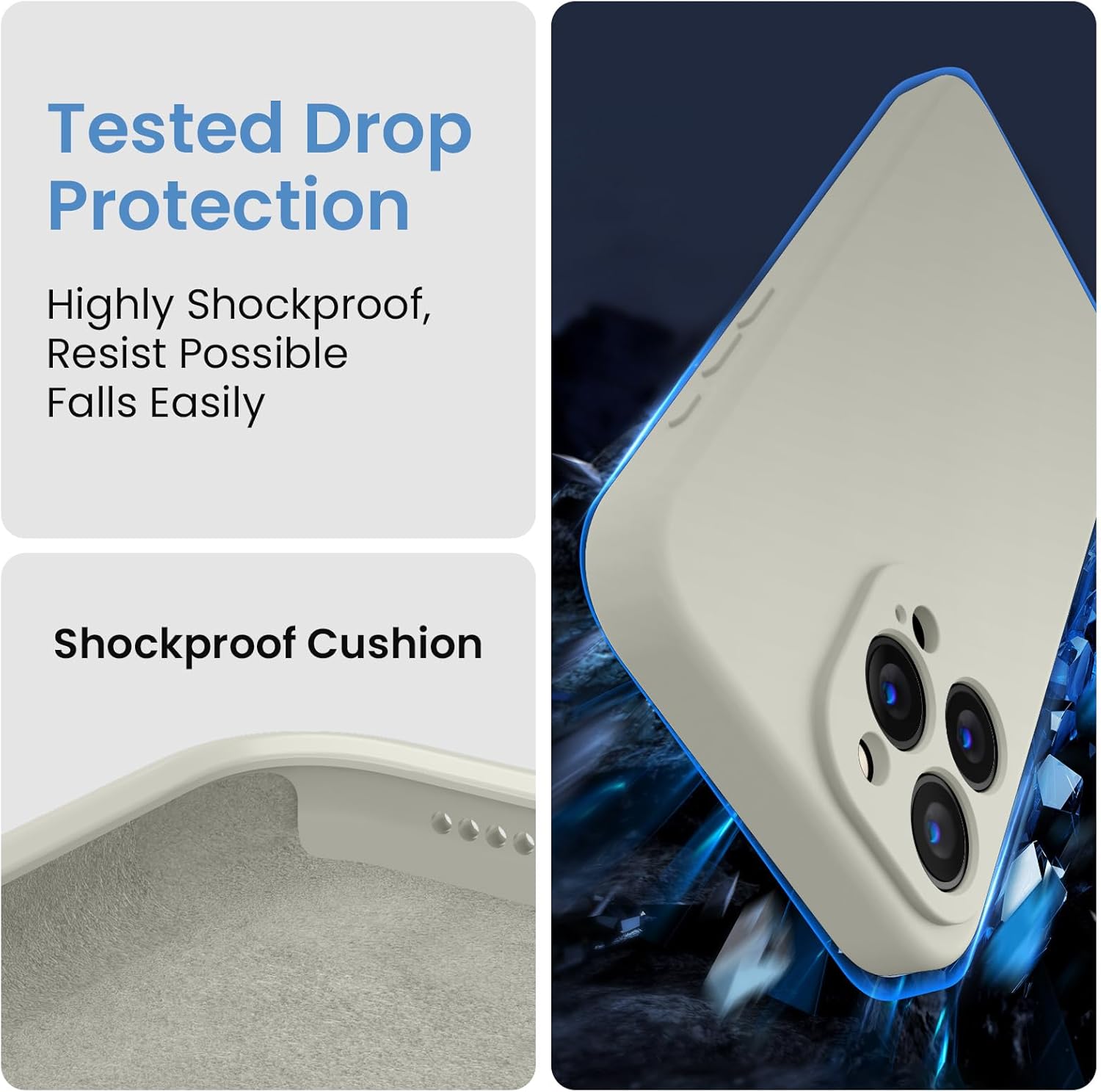 FireNova Designed for iPhone 15 Pro Max Case, Silicone Upgraded [Camera Protection] Phone Case with [2 Screen Protectors], Soft Anti-Scratch Microfiber Lining Inside, 6.7 inch, Stone