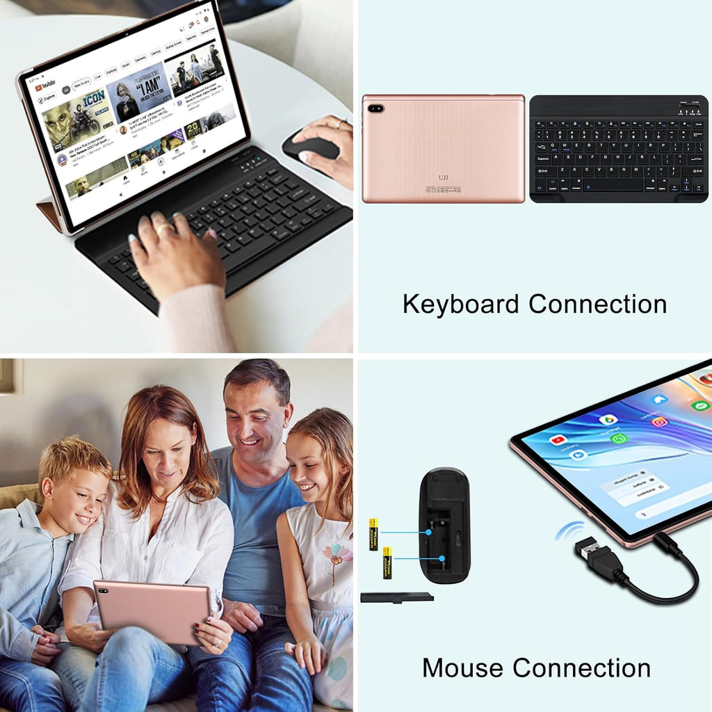 Android 14 Tablet 10 Inch Tablets, 20GB+128GB/1TB Expandable, Tablets with Octa-Core, WiFi 6, Dual Camera, BT 5.0, 6000mAh Battery, HD IPS Display, Widevine L1, Tablet with Keyboard Mouse - Rose Gold