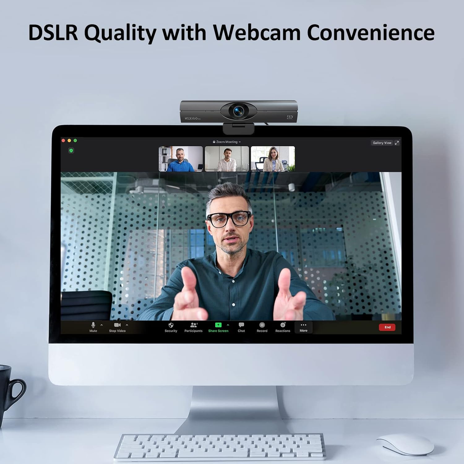 NexiGo Iris, 4K AI Webcam with 1/1.8" Sony_Sensor, Onboard Flash Memory, HDR, PiP, DSLR-Style Control, Auto Framing/Tracking with Flexible FOV, Noise-Canceling Mics, for Zoom/Teams/OBS and More