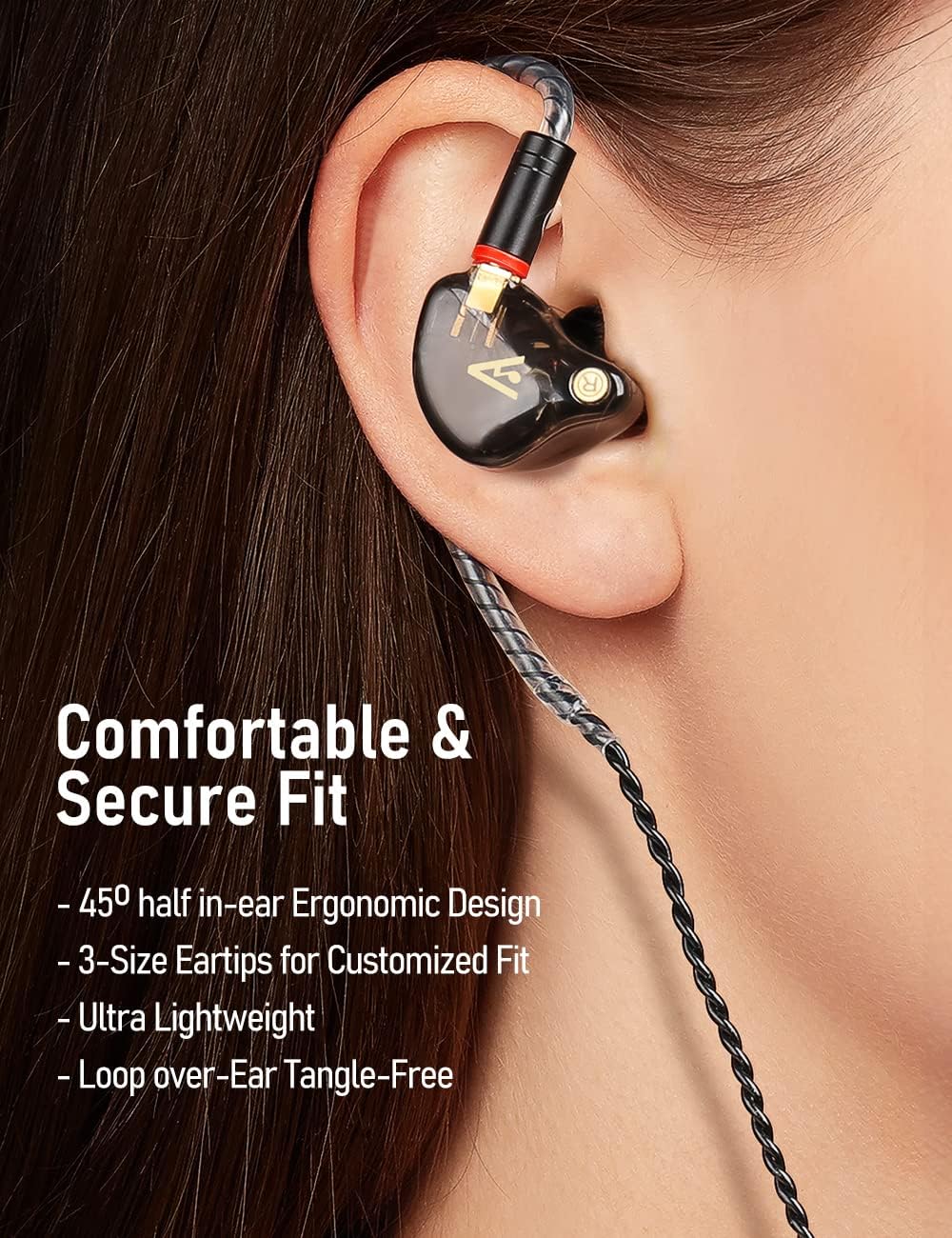 Vibes 201M Wired Earbuds in-Ear Headphones with Mic, Noise Cancelling Bass Driven HiFi Earphones, Tangle-Free Braided Cord, Carry Case, Ear Buds Tips, 3.5mm Jack, Secure Fit (Clear Brown)