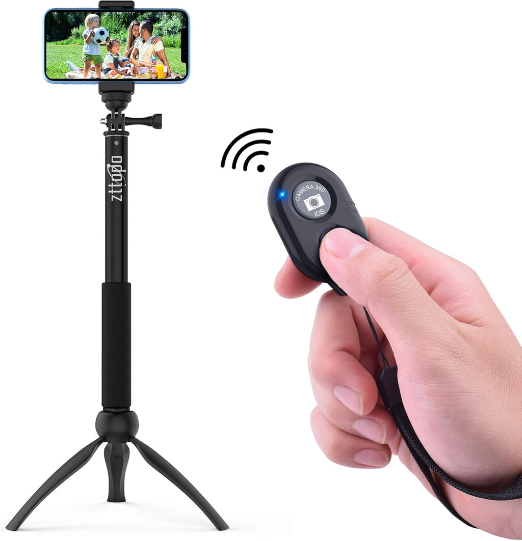 Wireless Camera Remote Shutter for Smartphones (2 Pack), Zttopo Wireless Phone Camera Remote Control Compatible with iPhone/Android Cell Phone - Wrist Strap Included Black&White