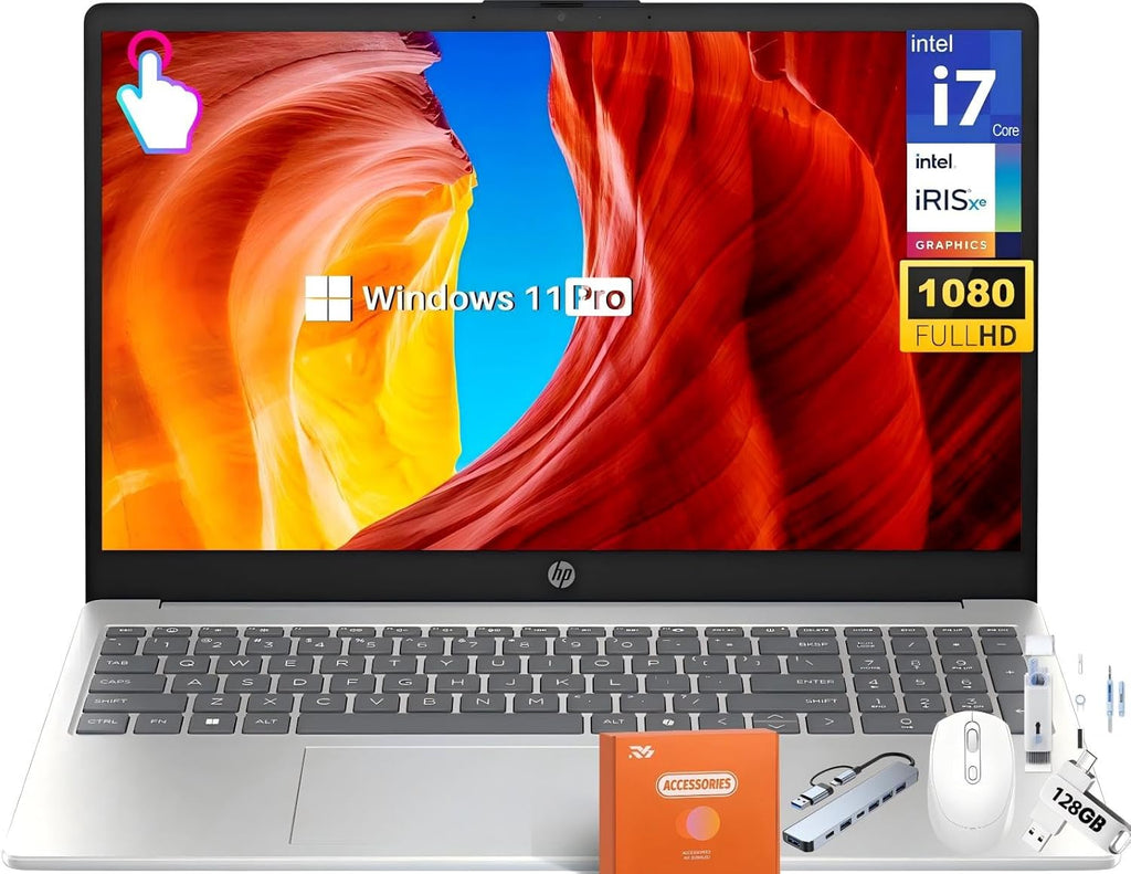 HP 15.6 Touchscreen Laptop Computer for Business, Intel 13th Gen i7-1355U(Up to 5.0 GHz), 15.6" FHD Touch Screen, 64 GB RAM, 1 TB SSD, Iris Xe GPU, Wi-Fi 6, HD Webcam, Windows 11 Pro, w/Accessories