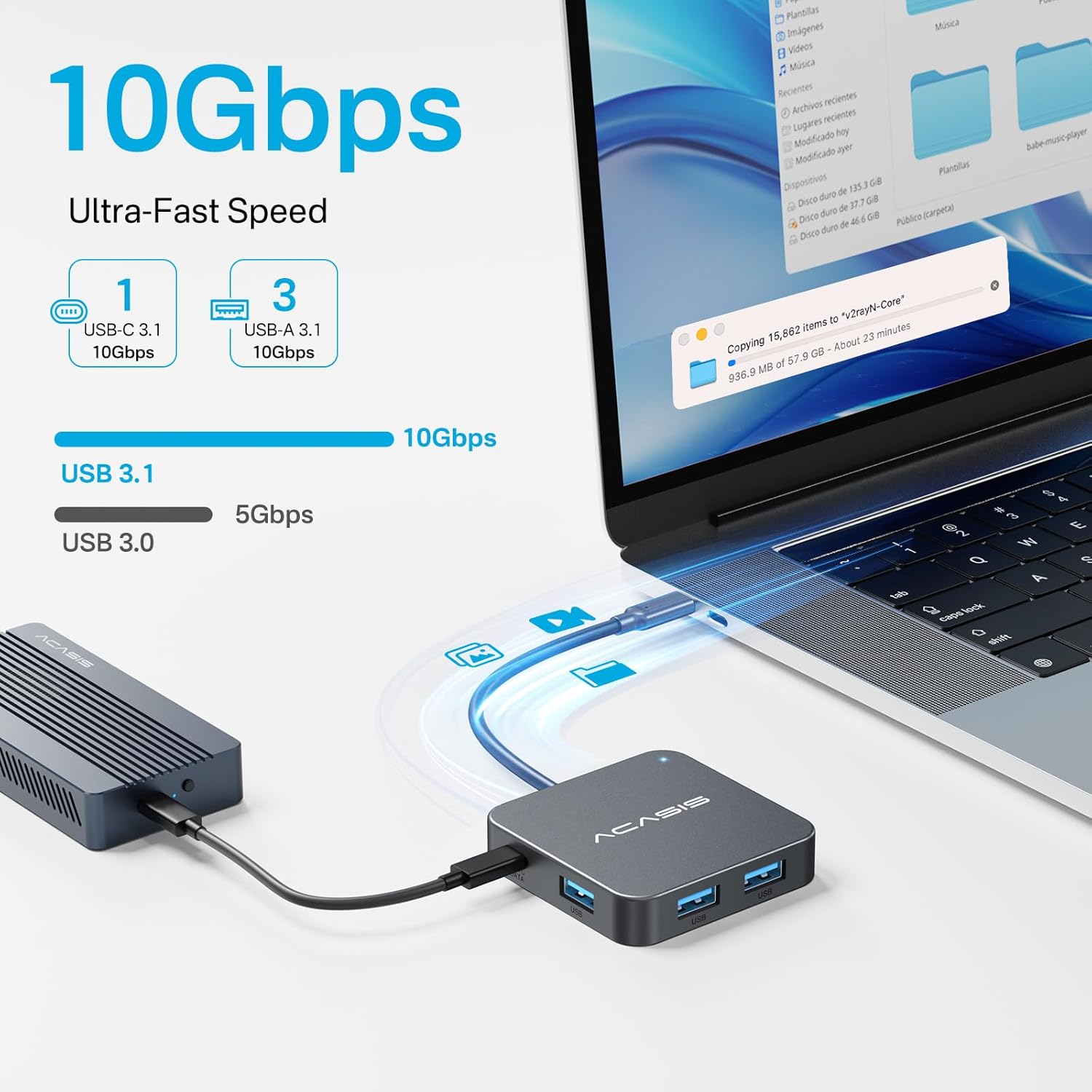 USB C Hub 10Gbps, Multiport Adapter with 4K 60Hz HDMI, 100W Power Delivery, 3 USB A3.1+1 USB-C 3.1 Data Port, USB C to HDMI Adapter for MacBook, Dell, Lenovo, Surface, iPad PRO, XPS(Grey)