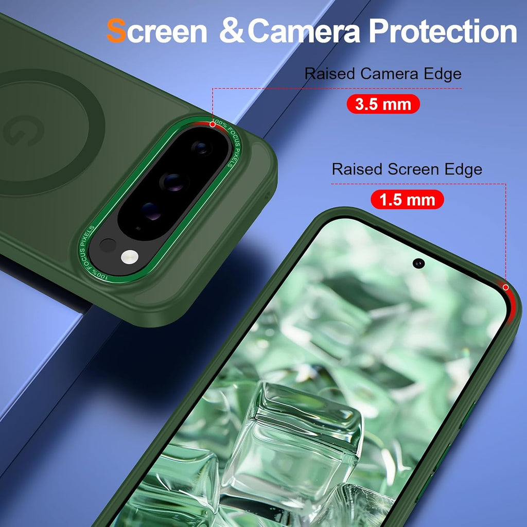 Magnetic for Google Pixel 9 Pro XL Case, [Military Grade Drop Protection] [Compatible with MagSafe] Shockproof Slim Translucent Matte Anti-Slip for Women Girls Men Case, Forest Green