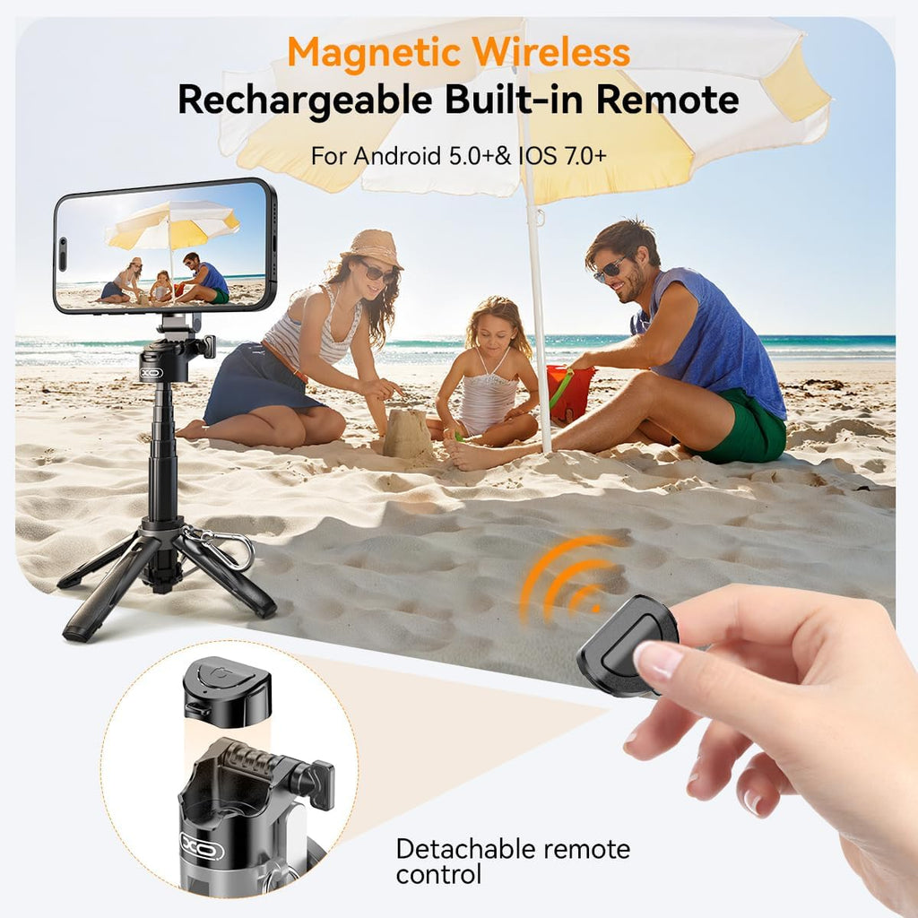 Magnetic Selfie Stick for iPhone,4 in 1 Multifunctional Portable Selfie Sticks Retractable Cell Phone Travel Tripod with Remote Control, Mini Tripod Phone Stand for iPhone 16/15/14/13/12 Series