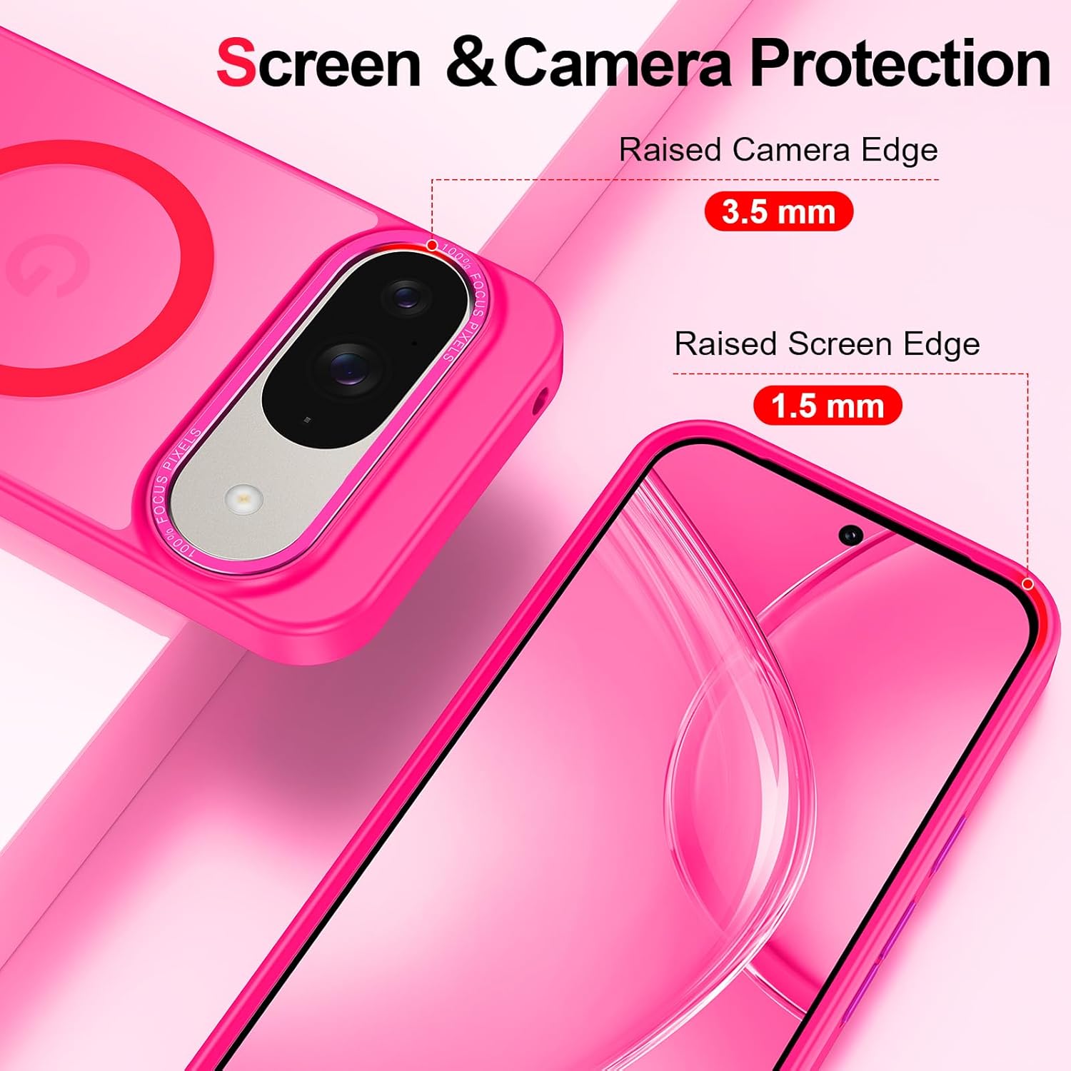 Magnetic for Google Pixel 9/Pixel 9 Pro Case, [Military Grade Drop Protection] [Compatible with MagSafe] Shockproof Slim Translucent Matte Anti-Slip for Women Girls Men Case, Hot Pink