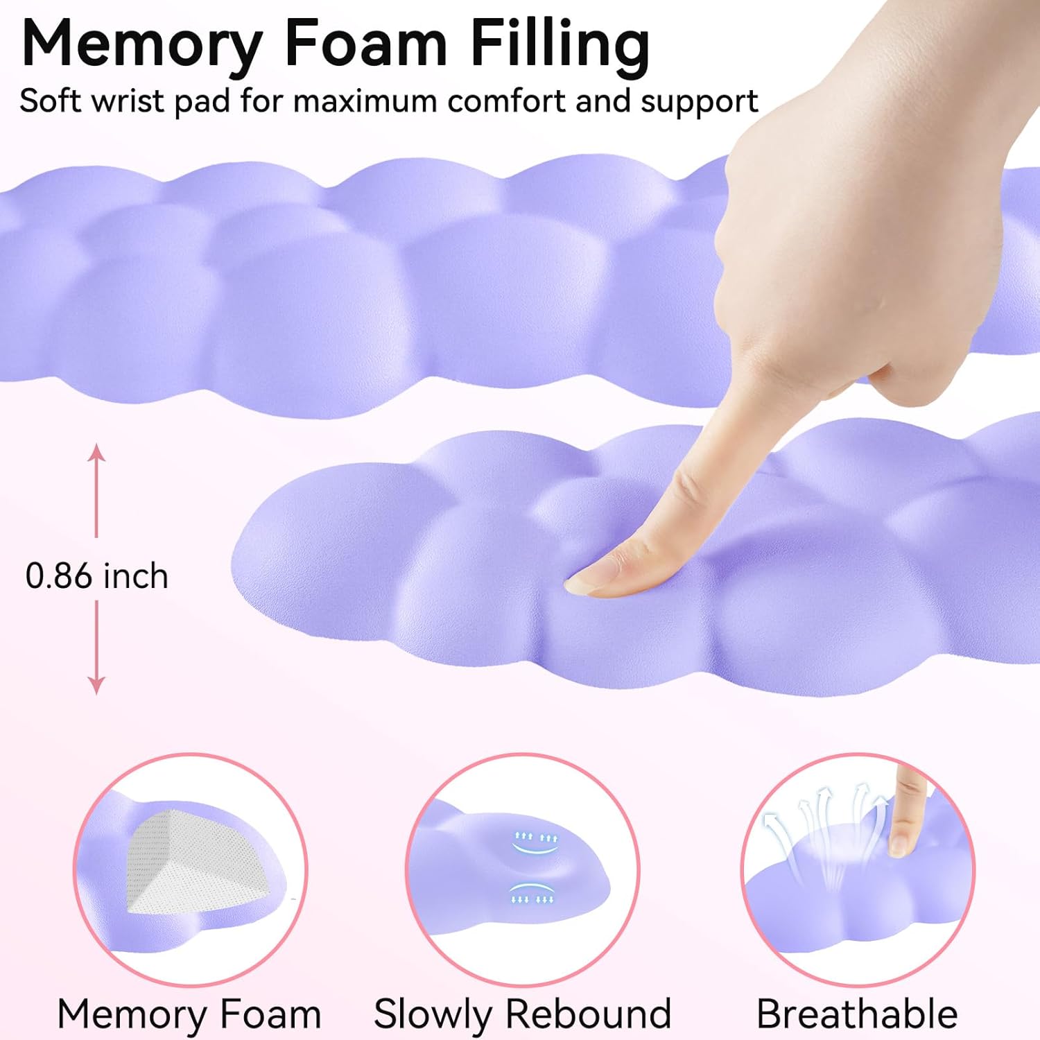 Cloud Wrist Rest for Computer Keyboard, 4-in-1 Memory Foam Leather Cloud Keyboard Wrist Rest and Mouse Pad Set with Ergonomic Support for Arm and Palm Cushion, Gaming/Work Setup, Purple