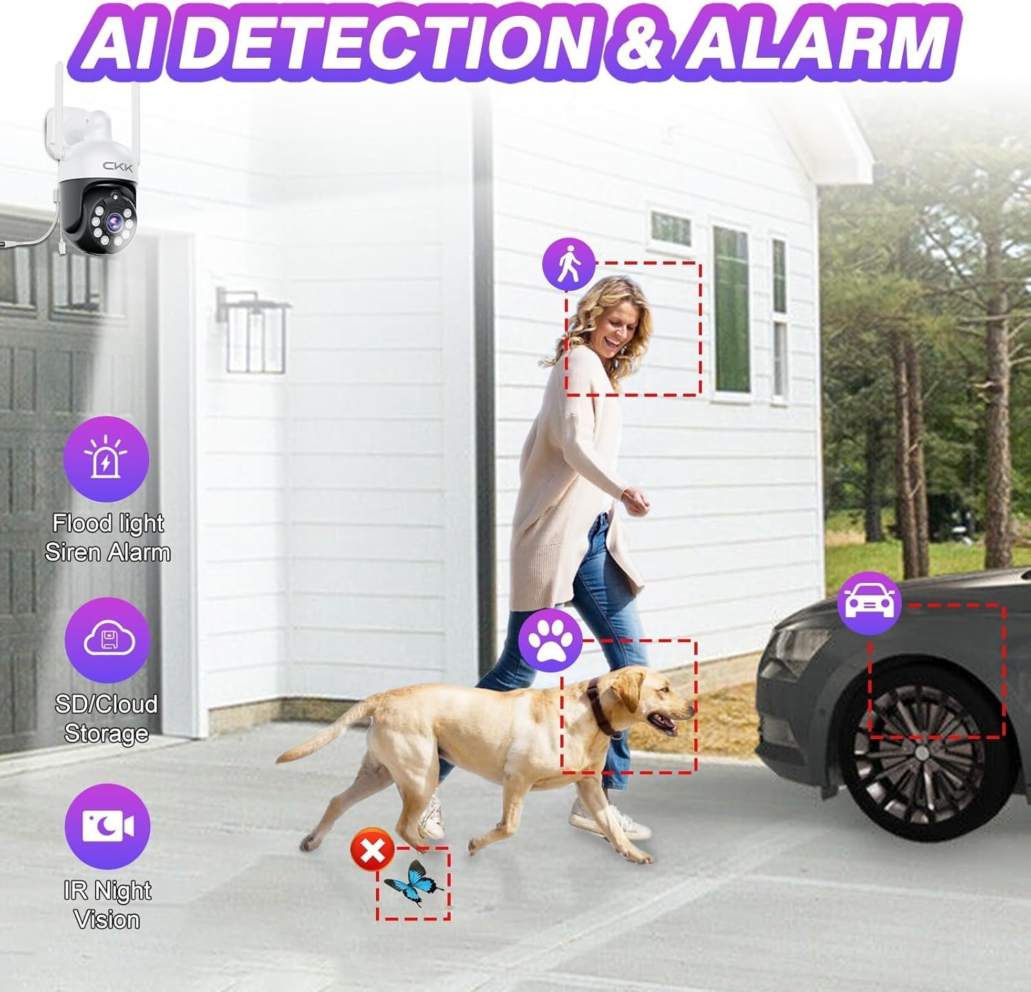 5MP PTZ Security System:CKK 4 PCS Wireless Cameras with 1TB HDD,10-Channel NVR,5G/2.4G WiFi, 2-Way Audio,4K Color Night Vision, Floodlights, Siren, AI Human Detection, Auto Tracking, 24/7 Surveillance