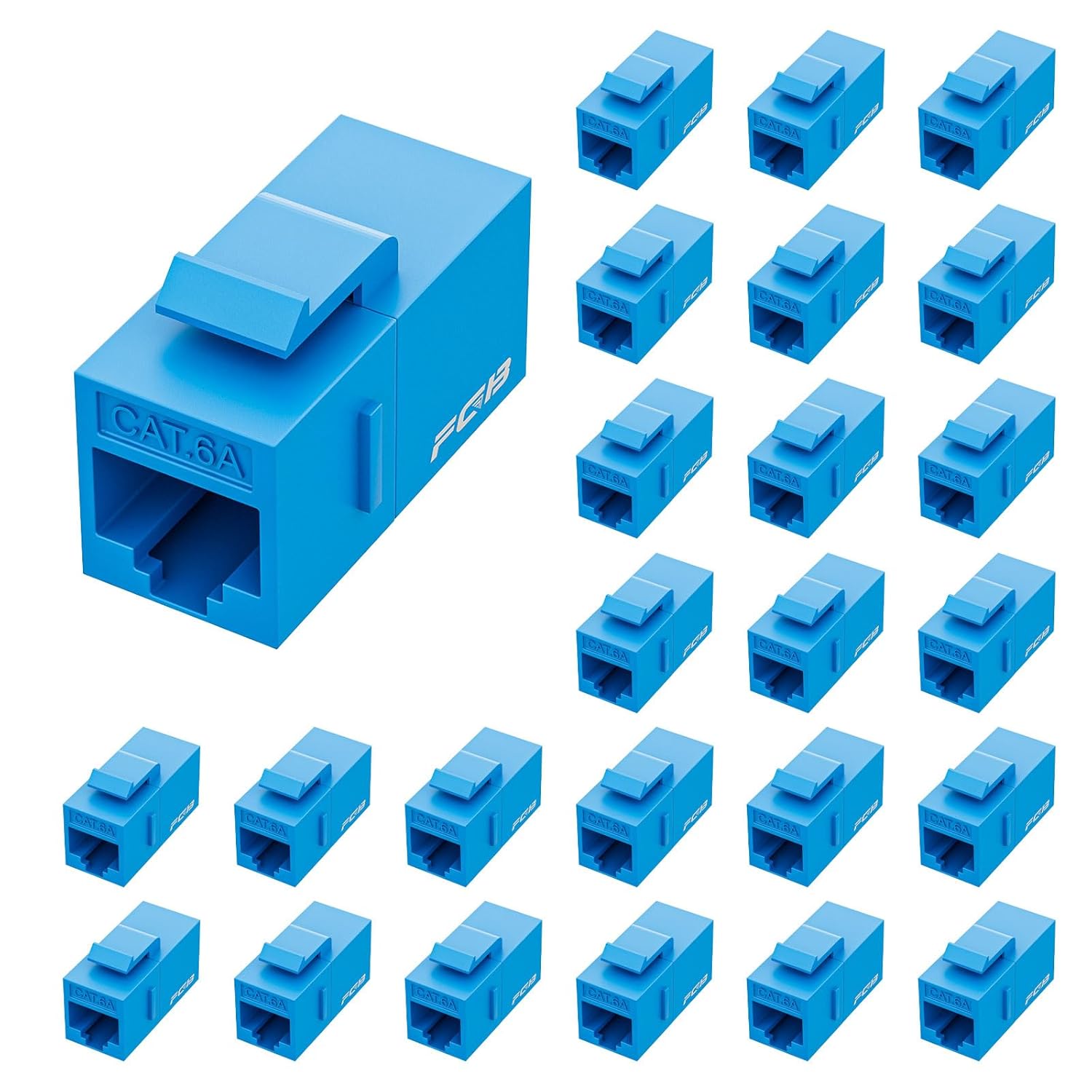 FGB 10 Gbps CAT6A RJ45 Keystone Coupler 25-Pack, RJ45 Keystone Jack, Ethernet Coupler Female to Female UTP for Cat6a/Cat6/Cat5e/Cat5, Blue