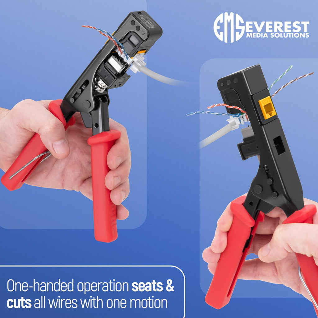 Everest easyJACK - 45° Angled Speed Termination Keystone Tool Set - with 20-Pack of RJ45 Cat6 Keystone Jacks in Yellow (Slim Profile Design) - Time Saver Network Punch Down Tool Cat6