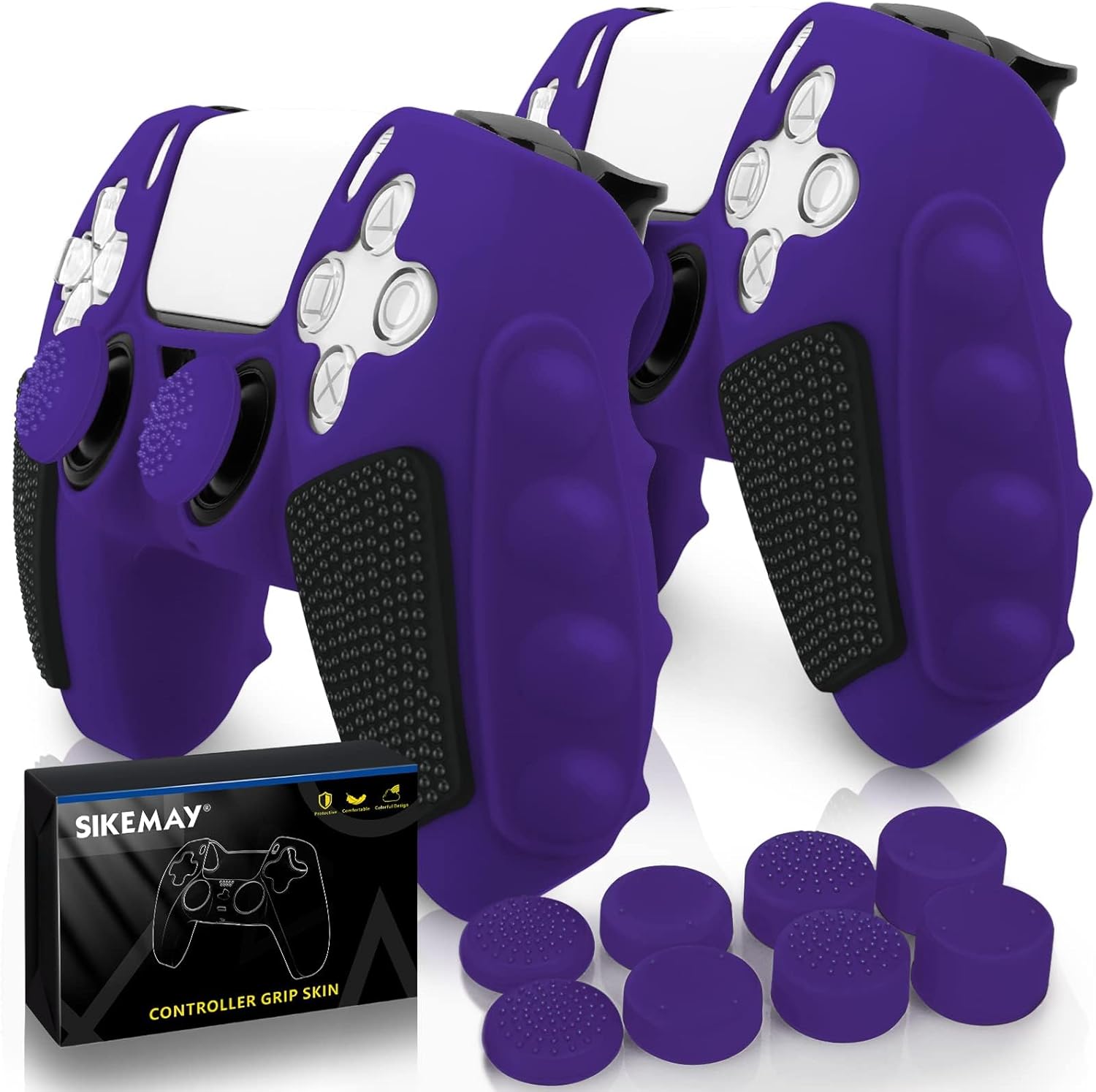 SIKEMAY Anti-Slip PS5 Controller Skin, Soft Thicken Non-Slip Silicone Gel Protective Cover Case for PlayStation 5, 2 Pack with 8 x Thumb Grip Caps