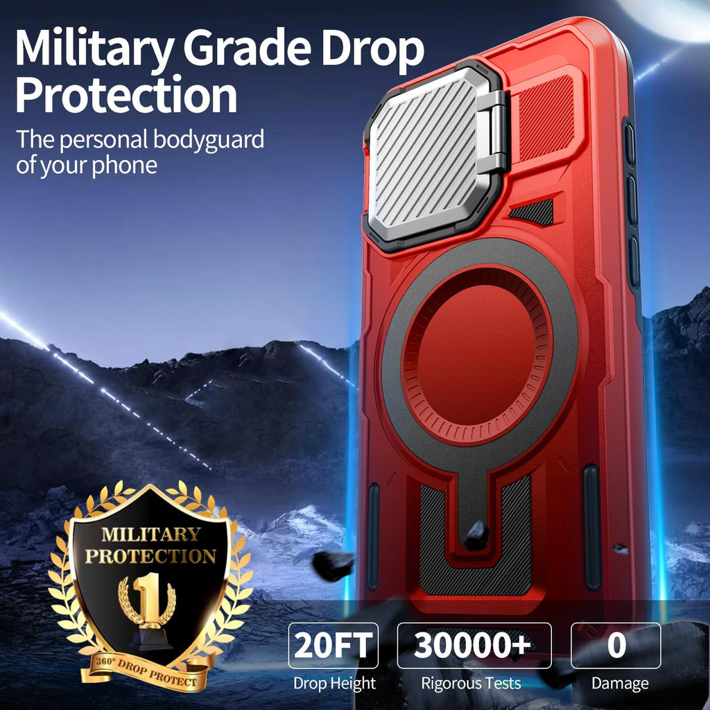 Camera Stand Case for iPhone 16E, [Compatible with Mag Safe] [Lens Cover] 2024 Version Military Grade Protective Soft Case for iPhone 16E 6.3 inch Men Women, Red