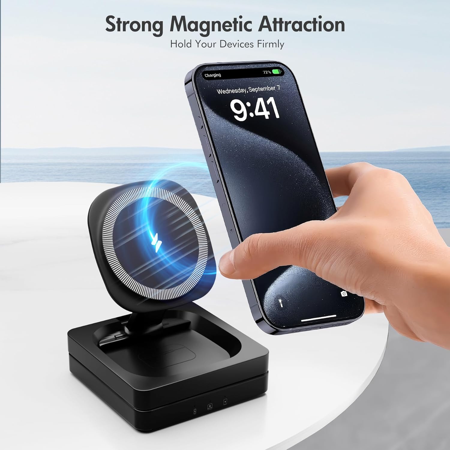 Magnetic Wireless Charger for iPhone: 3 in 1 for Travel 15W Fast Charging Pad Foldable for iPhone 16-12 Pro Max - for Apple Watch Ultra and AirPods Series Magnet Multiple Devices (Dark Black)