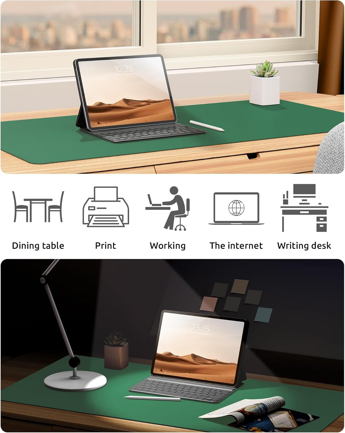 YSAGi Leather Desk Pad Protector, Office Desk Mat, Large Mouse Pad, Non-Slip PU Leather Desk Blotter, Laptop Desk Pad, Waterproof Desk Writing Pad for Office and Home (Jade Green, 31.5" x 15.8")