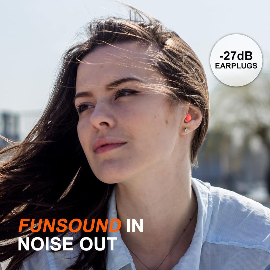 Ear Plugs for Sleeping Noise Reduction Reuseable, Concerts, Focus, Travel, Work, High Fidelity – 7 Pairs Eartips – Flexible Soft – Touch – NRR of 24 and 27 dB Noise Cancelling (Red)