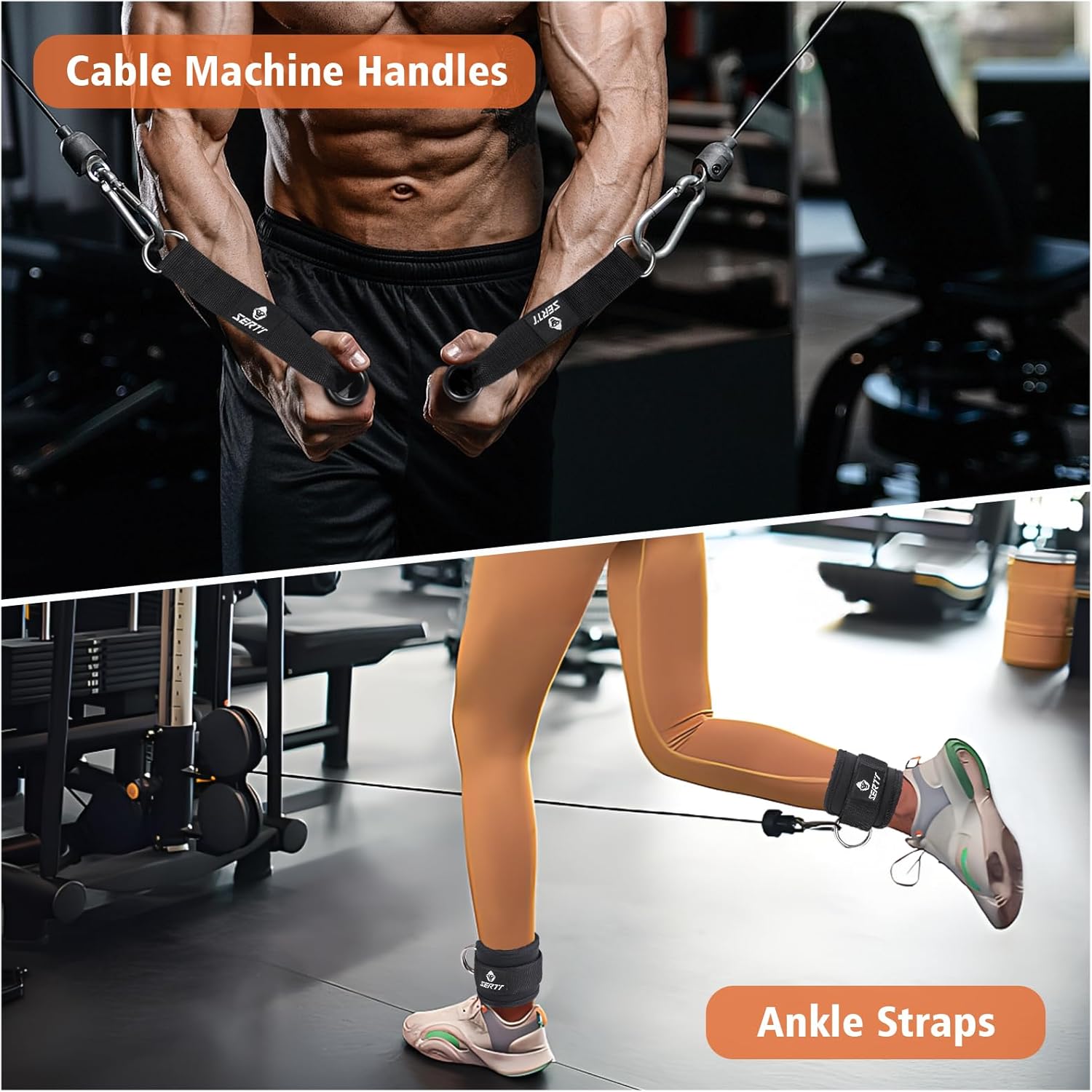SERTT Workout Cable Machine Attachment for Home Gym, LAT Pulldown Attachments, Cable Accessories for Weight Training, Straight Pull Down Bar, Tricep Rope, Double D Row Handle, V-Shaped Bar