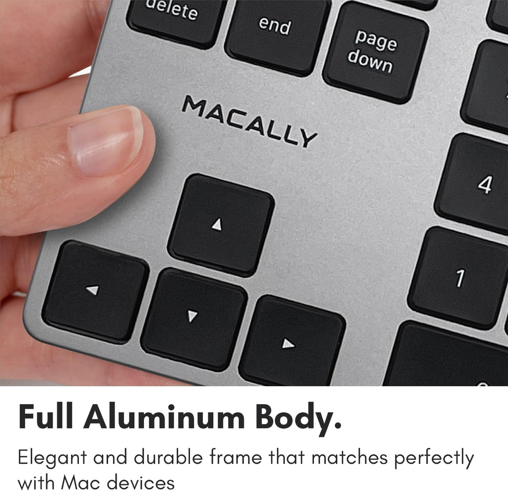 Macally Bluetooth Number Pad for Laptop - Slim Aluminum Design - Rechargeable Wireless Numeric Keypad - 35 Key Numpad Keyboard for Data Entry - for Mac, MacBook Pro/Air, iPad, iPhone, iOS, PC, Android