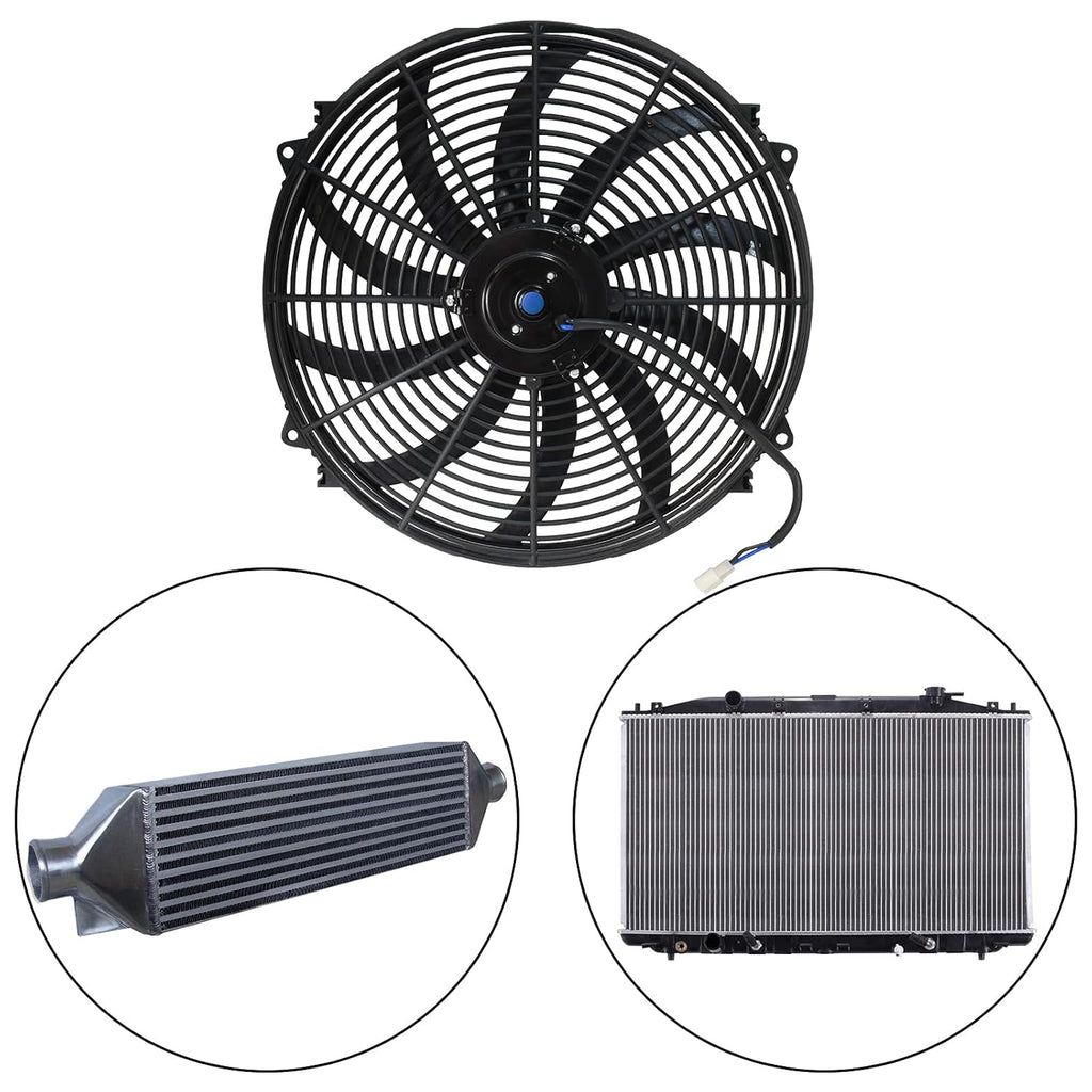 MuHize 16 Inch Universal Radiator Cooling Fan Kit - 12V 120W High Performance Push/Pull Electric Fan with Mounting Hardware, Fits Car/SUV/Light Truck Engine Cooling System