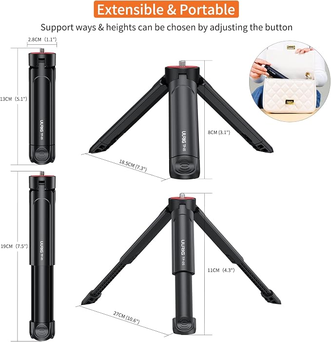 UURIG TP05 Extendable Mini Camera Tripod, Portable Selfie Stick Handle Grip - Image 2