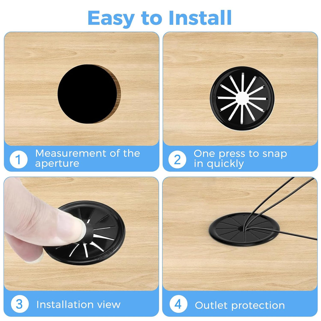 12 Pcs Cable Grommet, Snap Bushing 1-3/8" (35 mm) Mounting Diameter, Flexible Petal-Shaped Buckle Round Nylon Desk Grommet for Wires Through Countertop Cord Organizer and Protection, Black