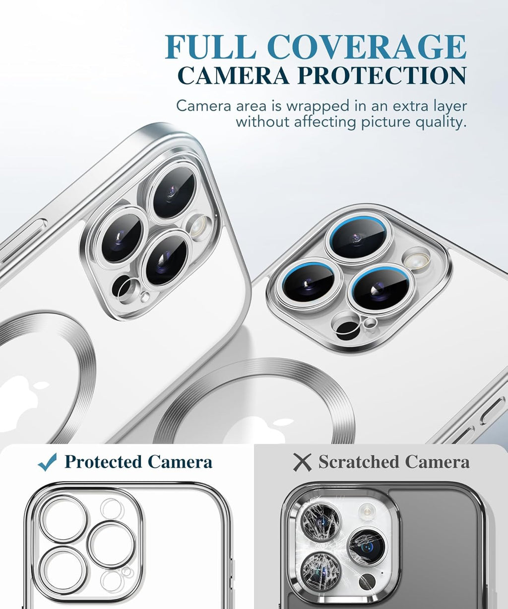 BERFY Magnetic for iPhone 16 Pro Max Case, Compatible with MagSafe,[Built-in 9H Tempered Glass Screen Protector & Upgraded Camera Protection] Full Body Plating Phone Case for 16 ProMax,Titanium Silver