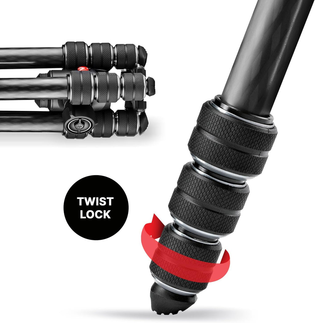 Manfrotto Befree Advanced Twist Camera Tripod Kit, Travel Tripod Kit with Fluid Head and Twist Closure, Portable and Compact, Carbon Camera Tripod for DSLR, Reflex, Mirrorless, Camera Accessories