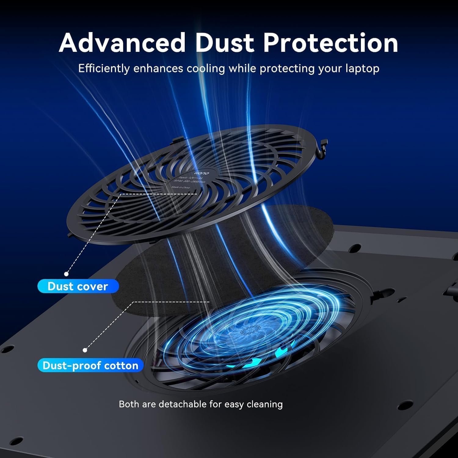 llano V13 Gaming Laptop Cooler, Laptop Cooling Pad Stand with 5.5inch External Cooling Fan, Fast Cooling Computer Laptop 15.6-21in, Adjustable Speed, Touch Control, 3-Port USB A, A Mouse Pad Included