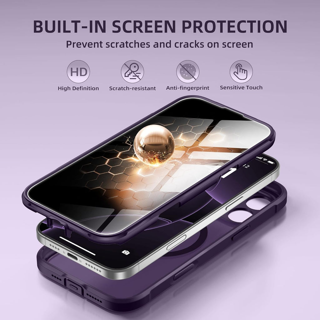 BERFY Magnetic for iPhone 16 Pro Case, Compatible with MagSafe, Built-in Privacy Screen Protector and Upgraded Camera Protection, Anti-Spy Full Body Shockproof Phone Case for 16 Pro 6.3", Deep Purple