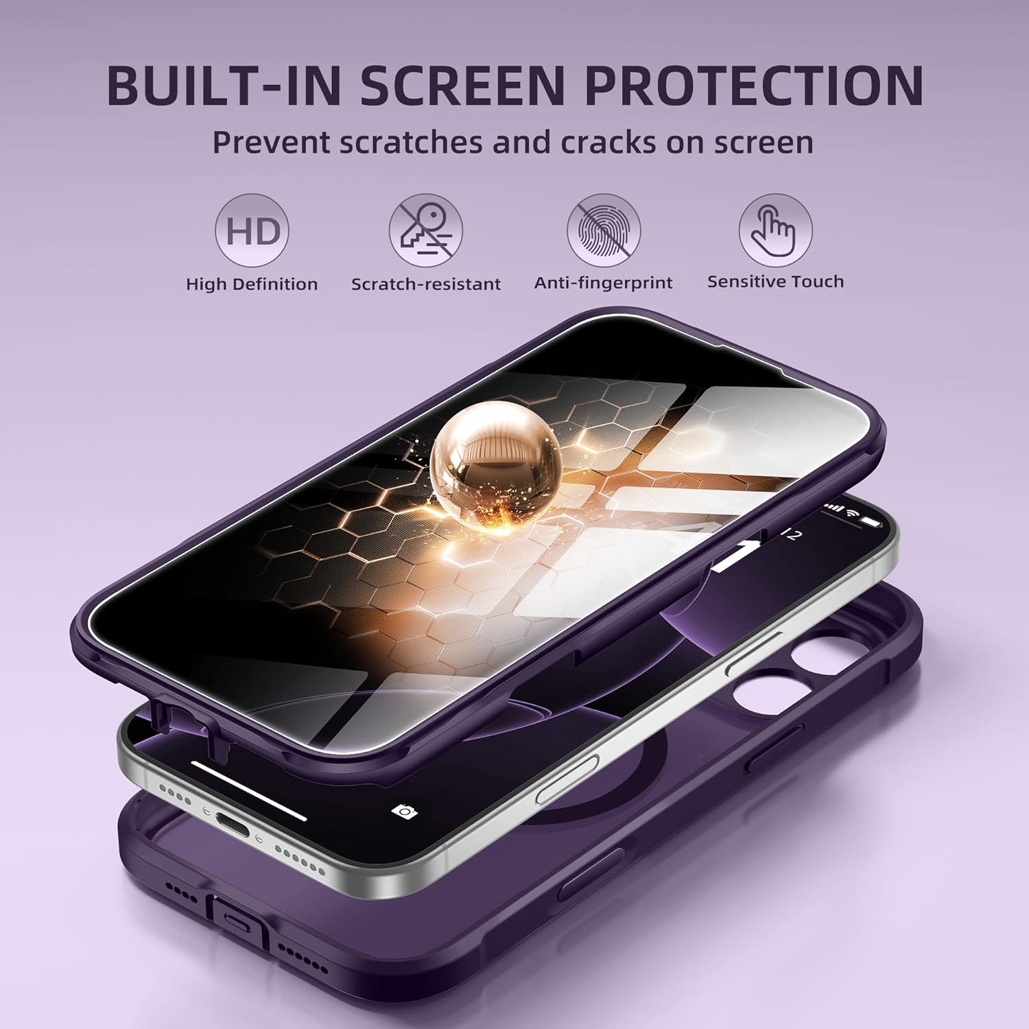 BERFY Magnetic for iPhone 16 Pro Case, Compatible with MagSafe, Built-in Privacy Screen Protector and Upgraded Camera Protection, Anti-Spy Full Body Shockproof Phone Case for 16 Pro 6.3", Deep Purple