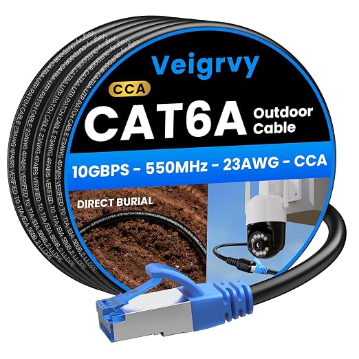 Cat6A Outdoor Ethernet Cable 300 ft, 23AWG 10Gbps 550MHz high-Speed CAT6A Cable by EthernetCable