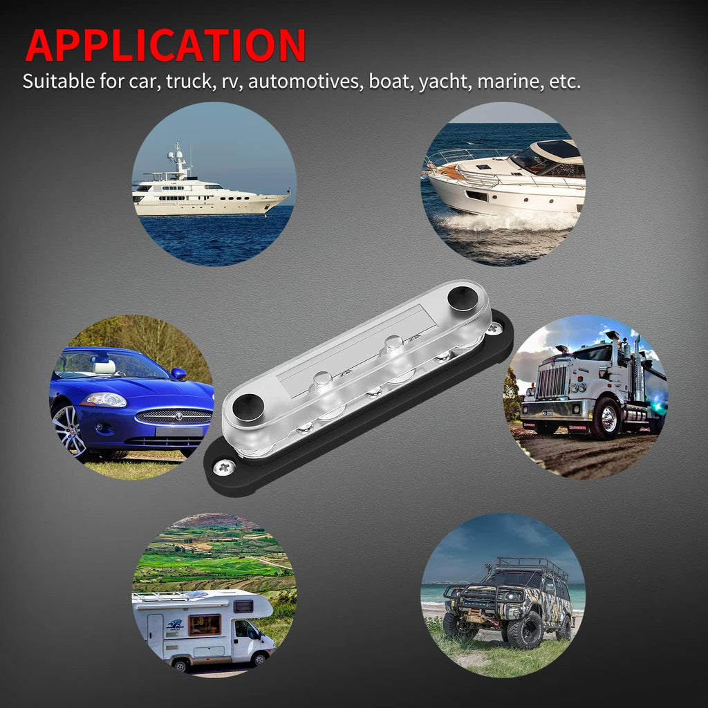 DAIERTEK Negative Bus Bar 12V Marine 4 x 5/16" (M8) Terminal Studs 6 x M4 (#8) Terminal Screws Gound Bus Bar Black Negative Power Distribution Block for Automotive Boat Solar System